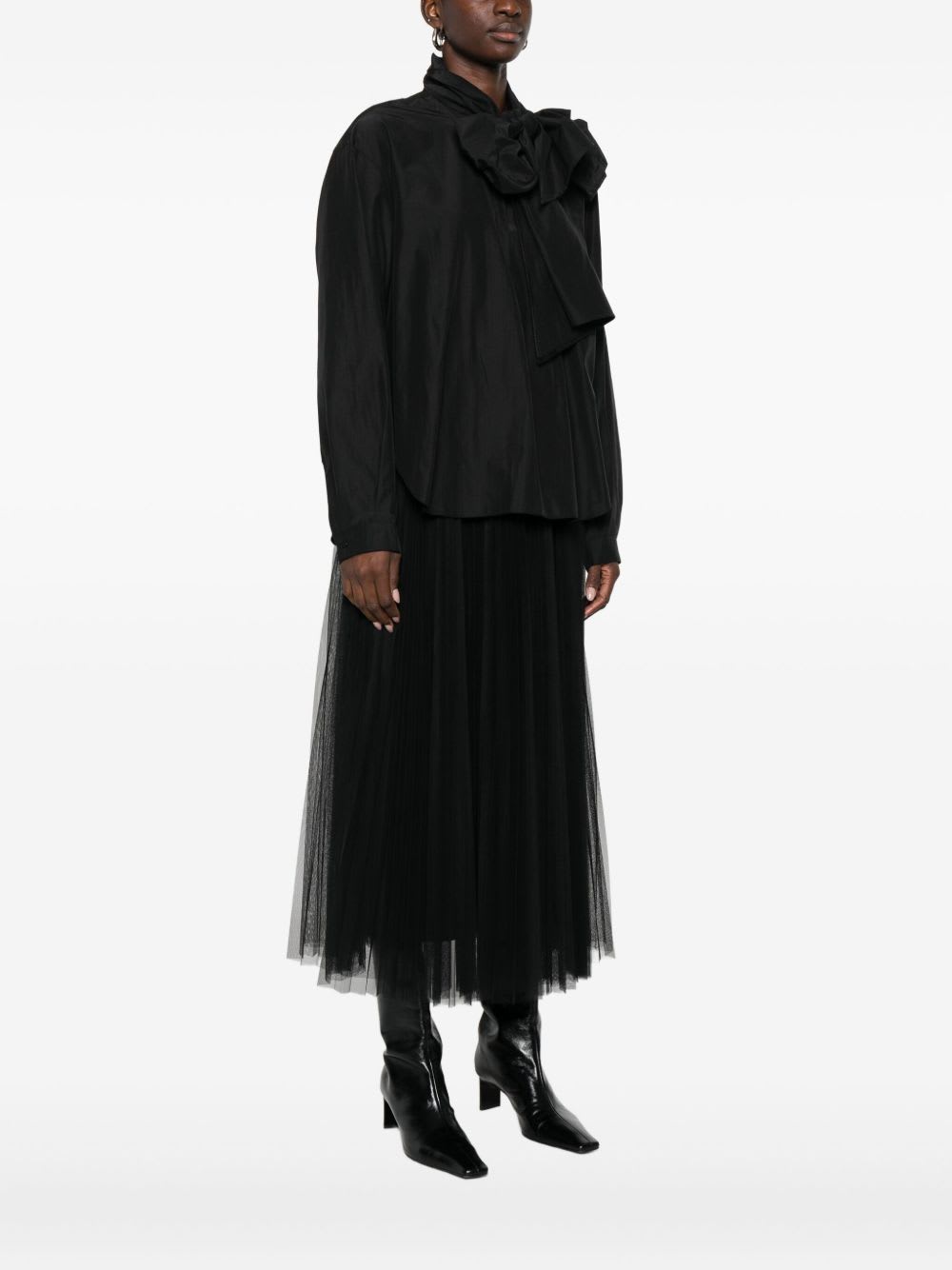 Forte Forte Midi Top With Bow And Sheer Overlay In Black