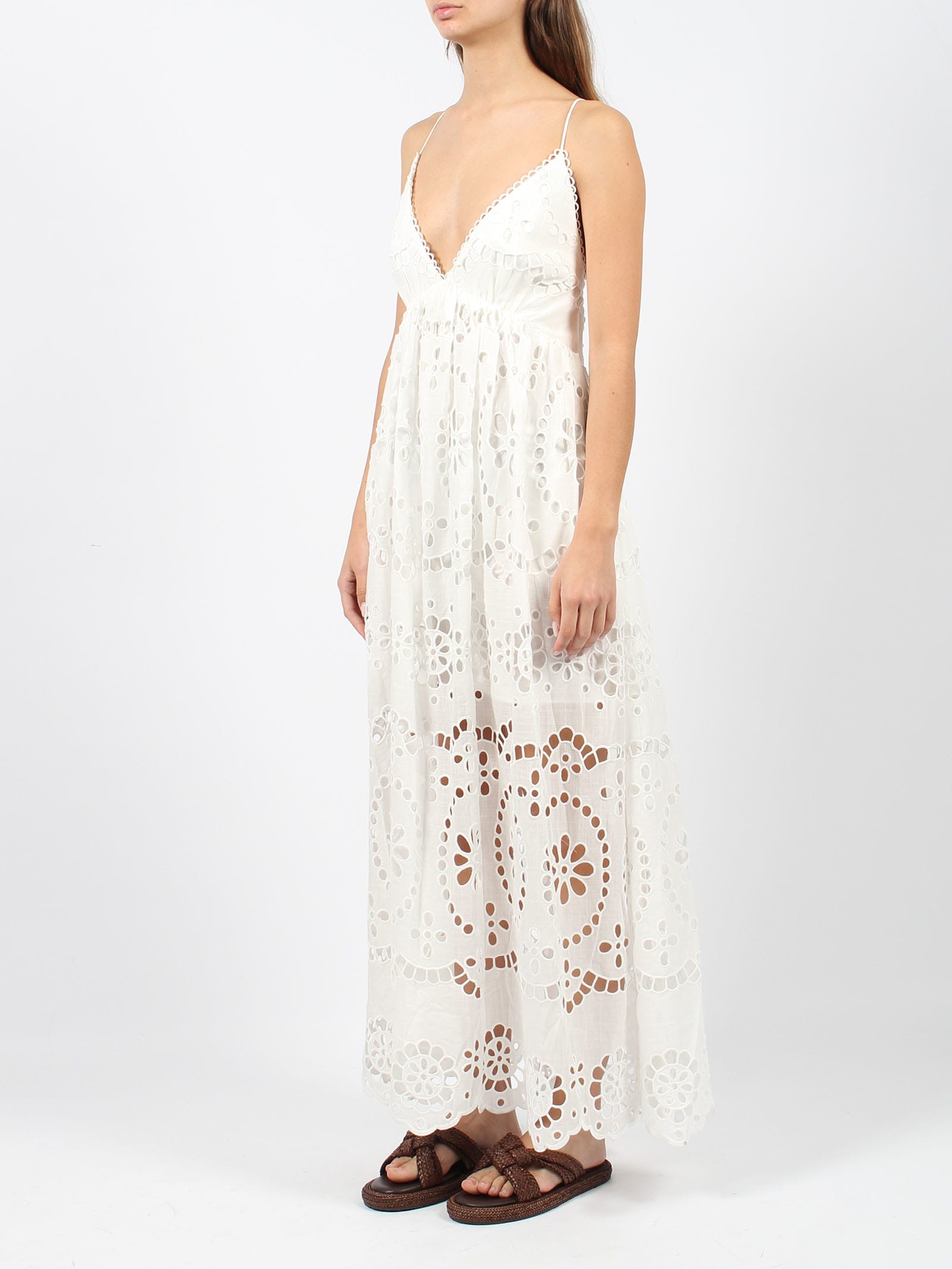 Zimmermann Lexi Embroidered Scallop Edge Slip Dress In White