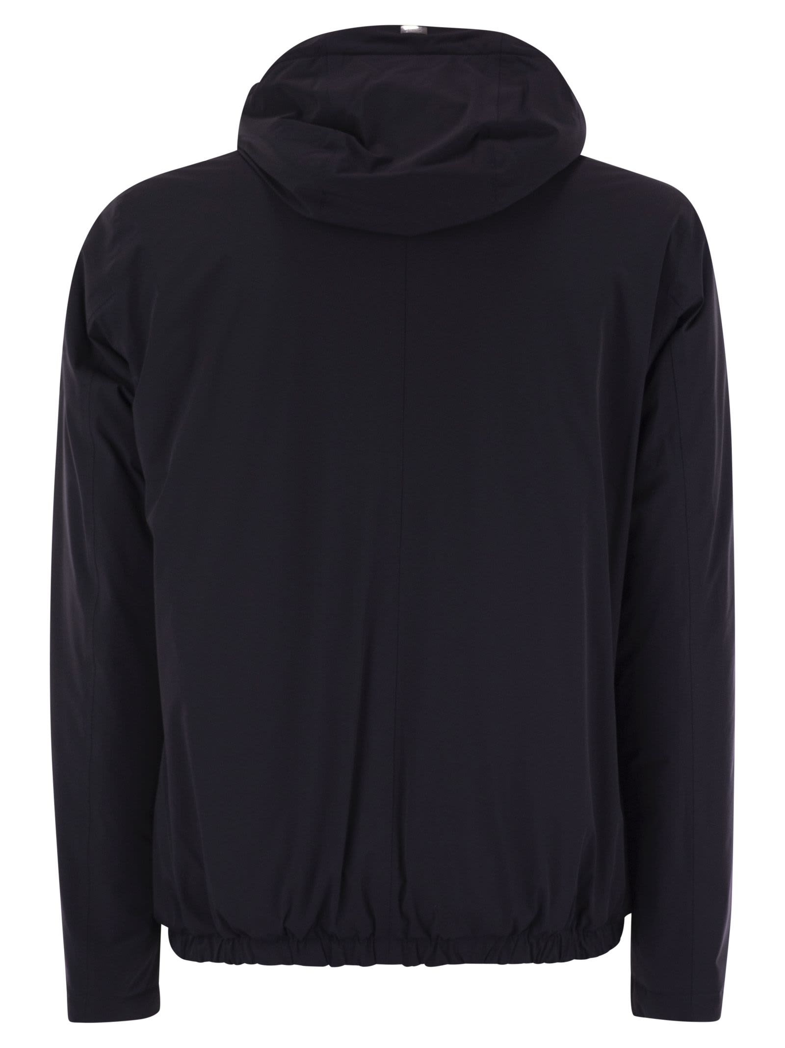 Herno Hooded Long Sleeve Jacket With Elasticated Hem In Black