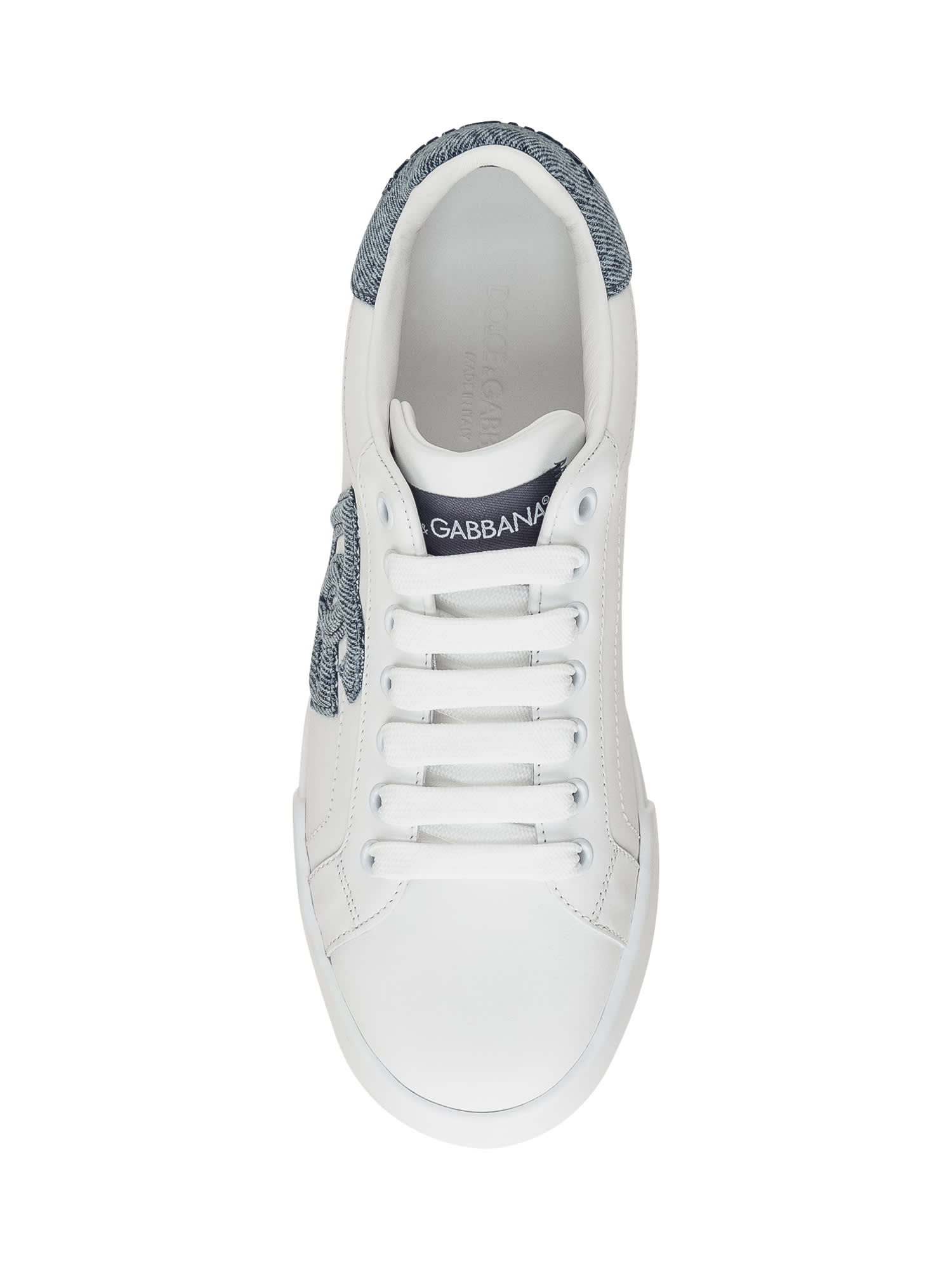 Dolce & Gabbana White Low-top Sneakers With Logo And Blue Tongue In White