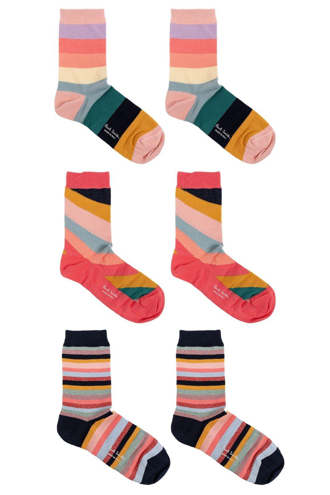 Paul Smith Three Pack Of Cotton Socks With Lurex Thread In Multi