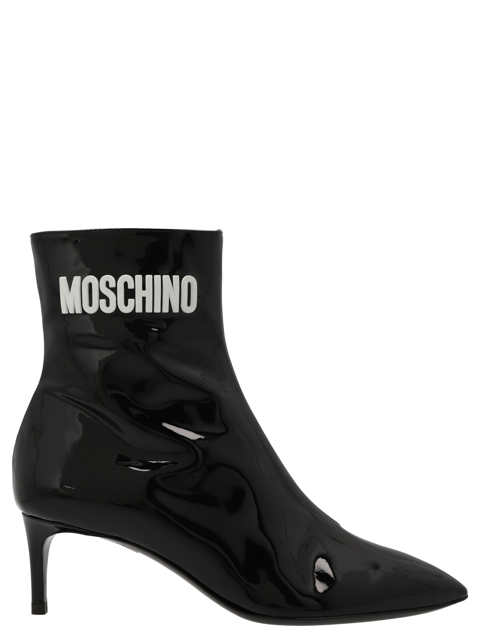 Moschino Logo Patent Ankle Boots
