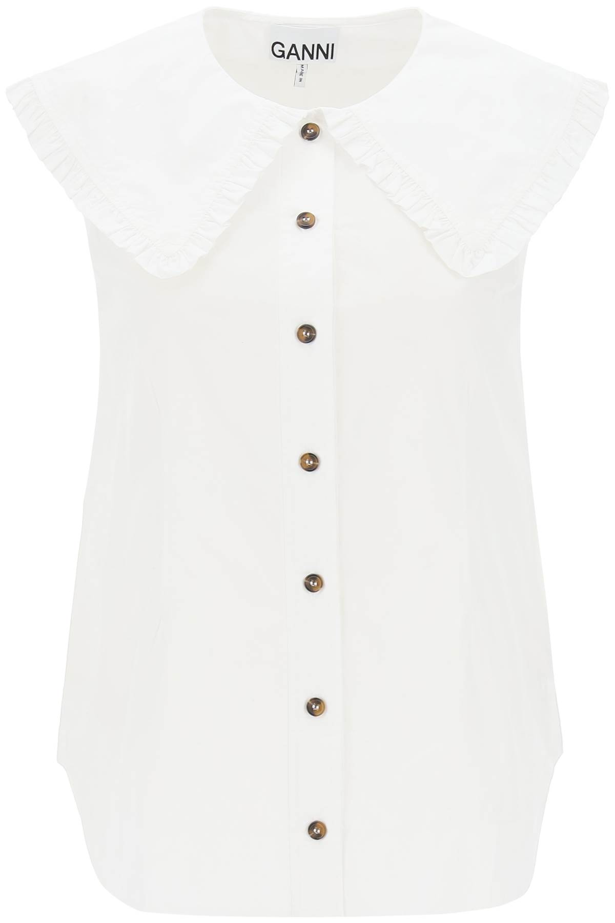 Shop Ganni Sleeveless Shirt With Maxi Collar In White