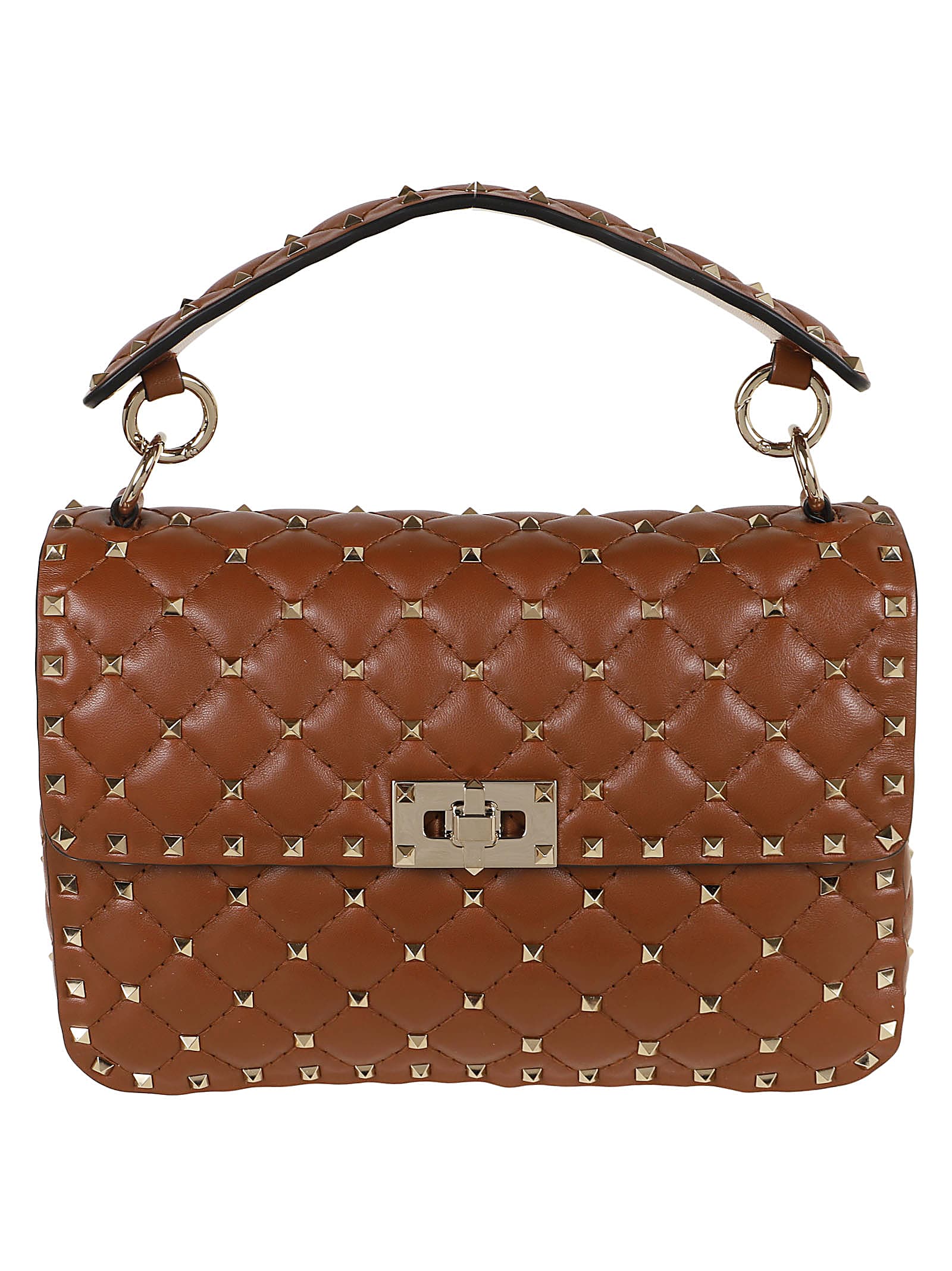 Shop Valentino Medium Shoulder Bag Spike Rockstud In Tobacco