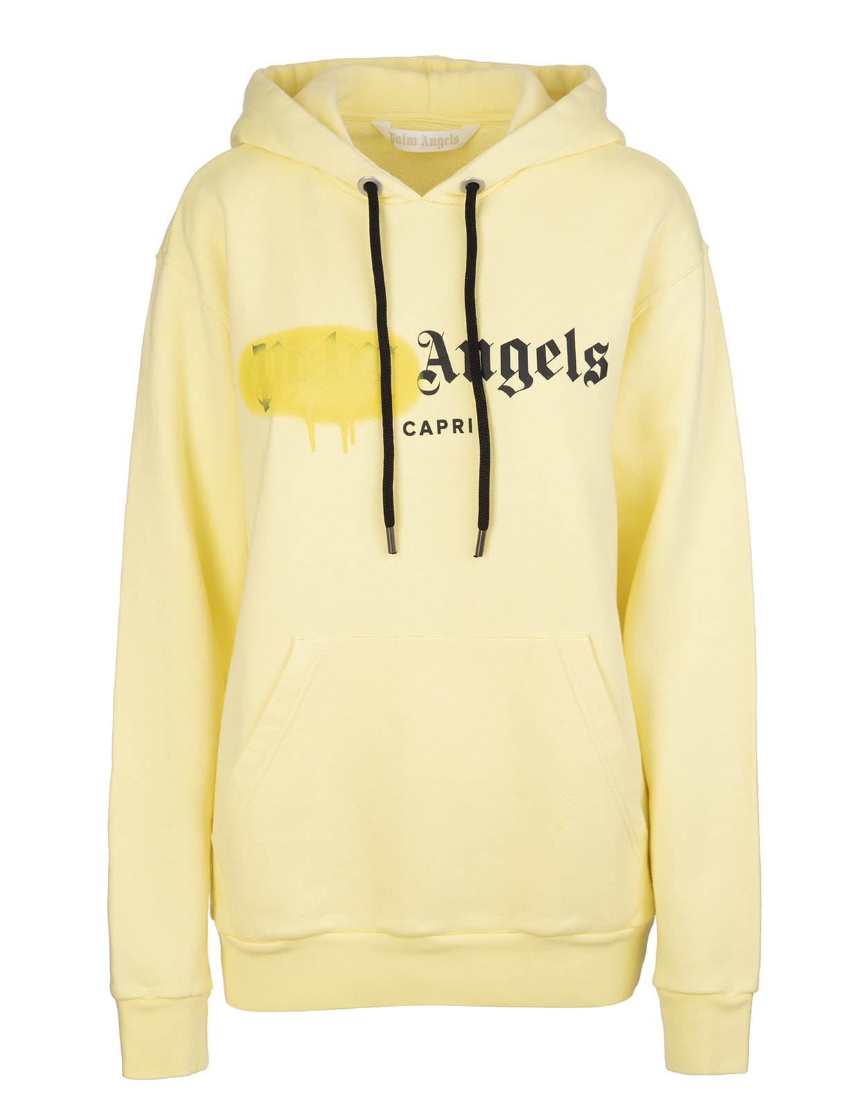 Palm Angels Woman Yellow Capri Logo Spray Oversize Hoodie
