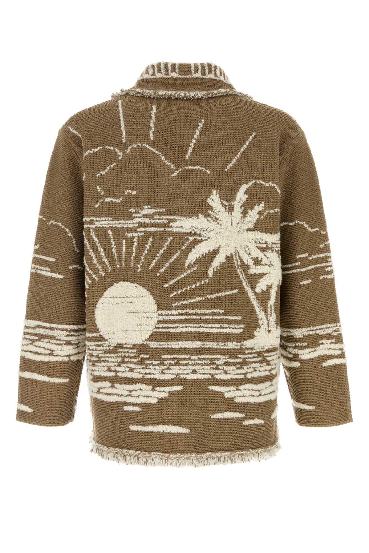 Alanui Embroidered Silk Blend Cardigan In Khakiwhite