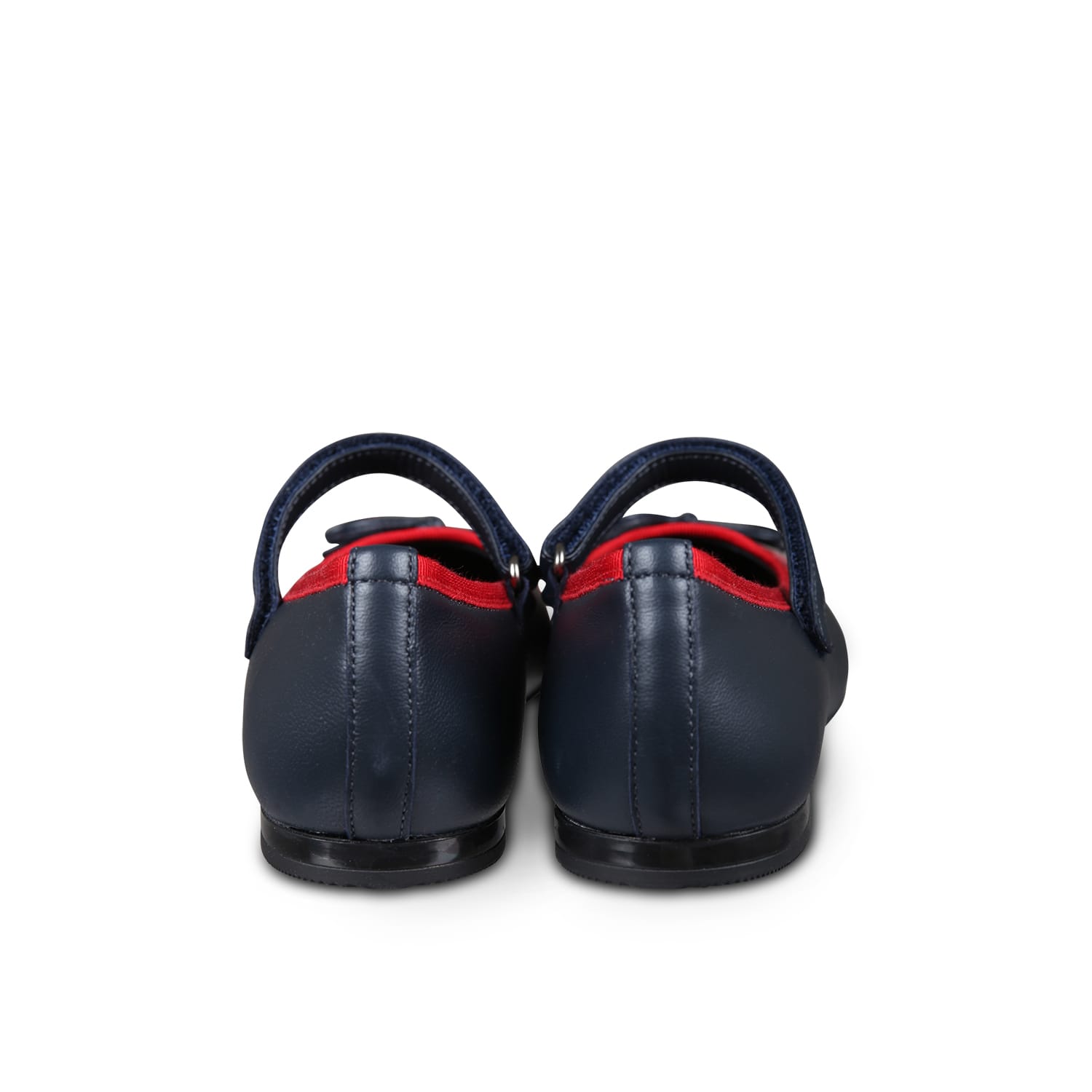 Dolce & Gabbana Girls Navy Blue Embroidered Leather Pumps In Blue
