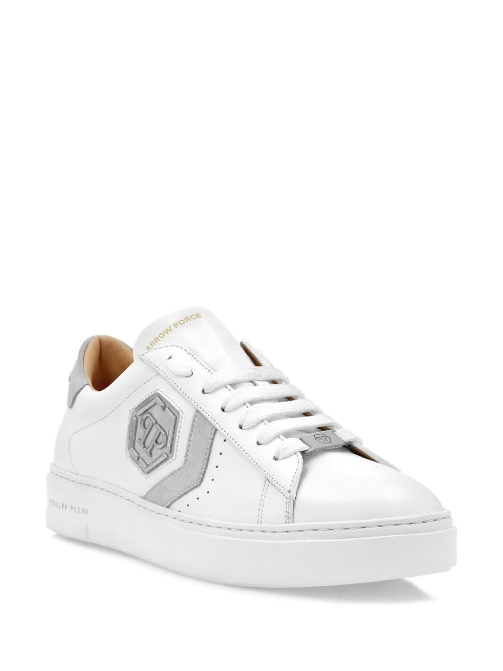 Shop Philipp Plein Low-top Leather Arrow Force Sneakers In White