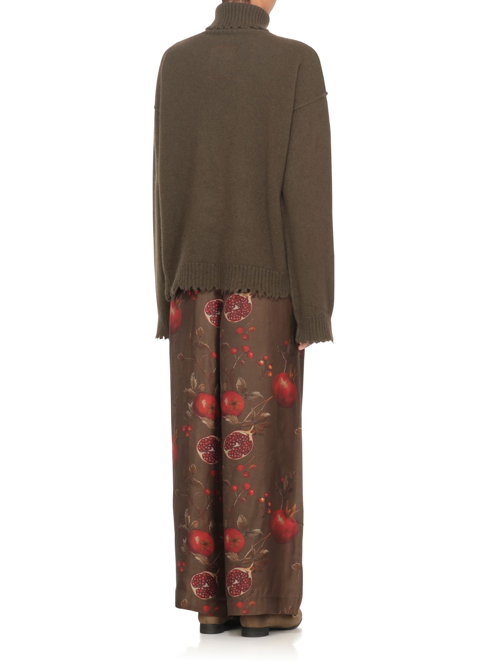 Uma Wang High Neck Cashmere Sweater With Distressed Hem In Green