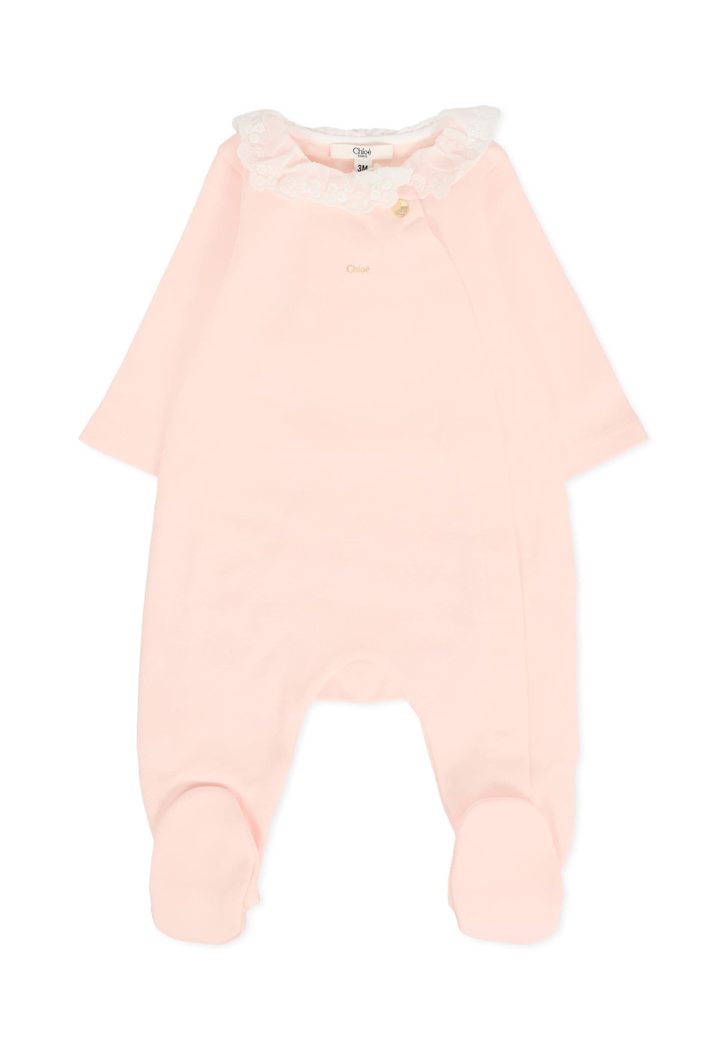 Chloé Pink Babygrow Set For Baby Girl With Logo In Pink