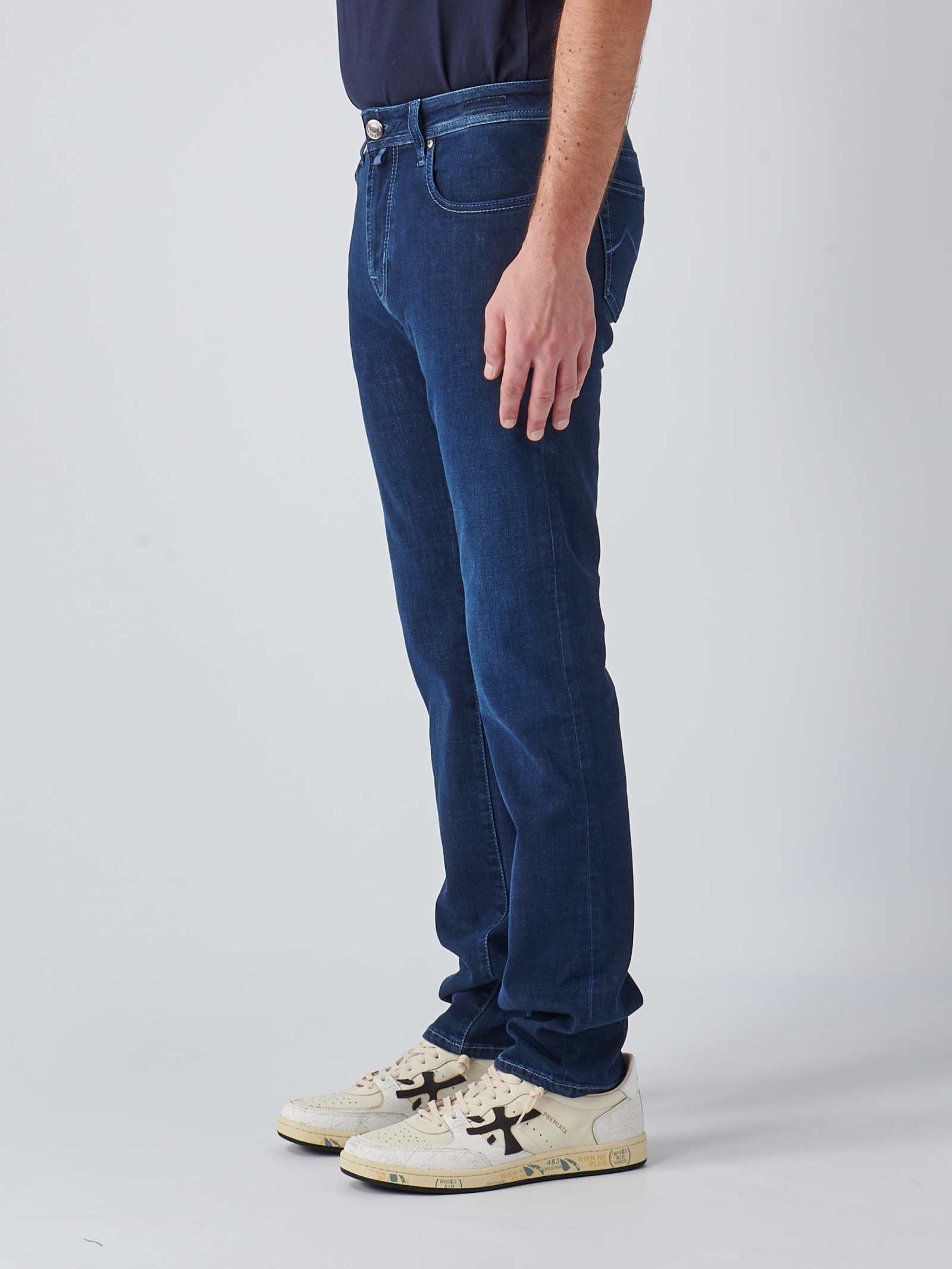 Shop Jacob Cohen Pantalone Slim Fit With Zip Bard Trousers In Denim Scuro