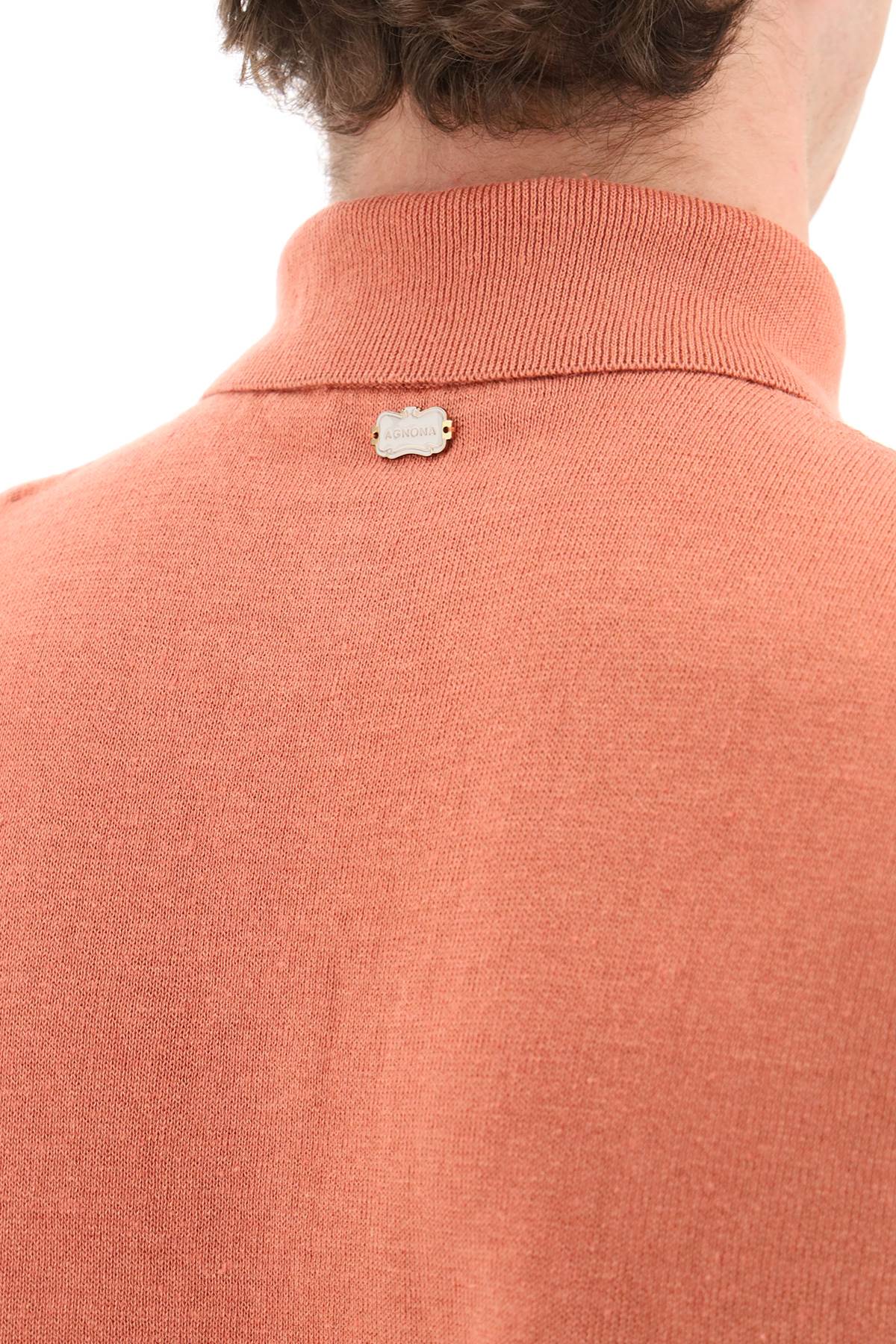Shop Agnona Linen And Cotton Jersey Polo In Coral (red)