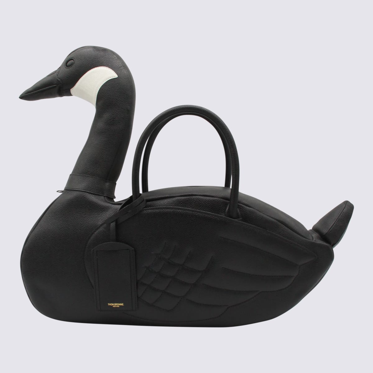 Thom Browne Black Leather Goose Top Handle Bag In Black