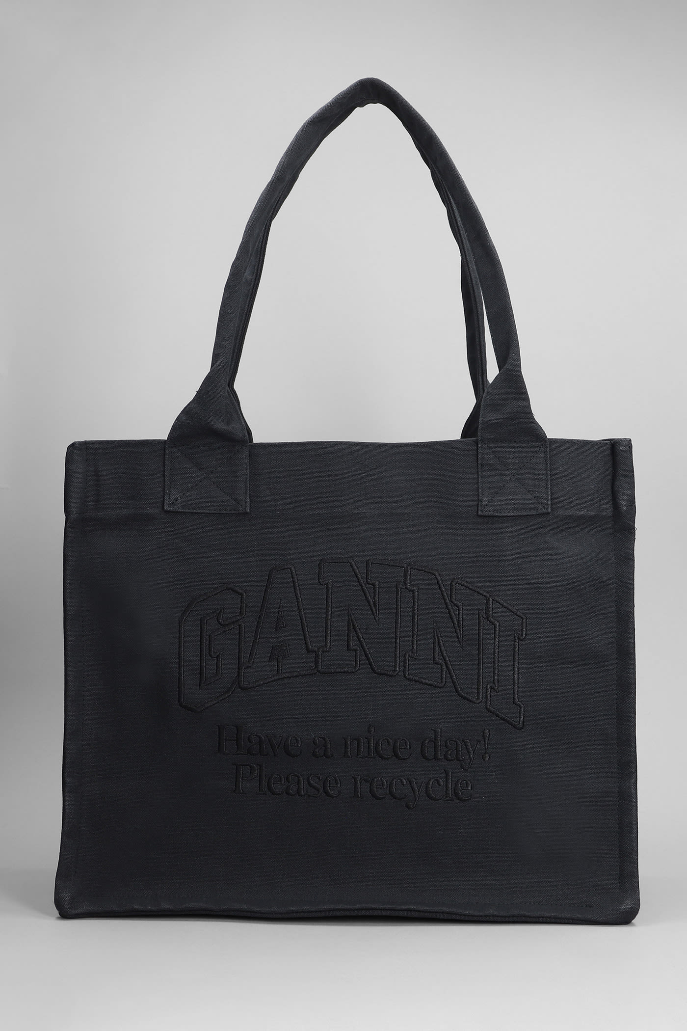 Shop Ganni Tote In Black Cotton