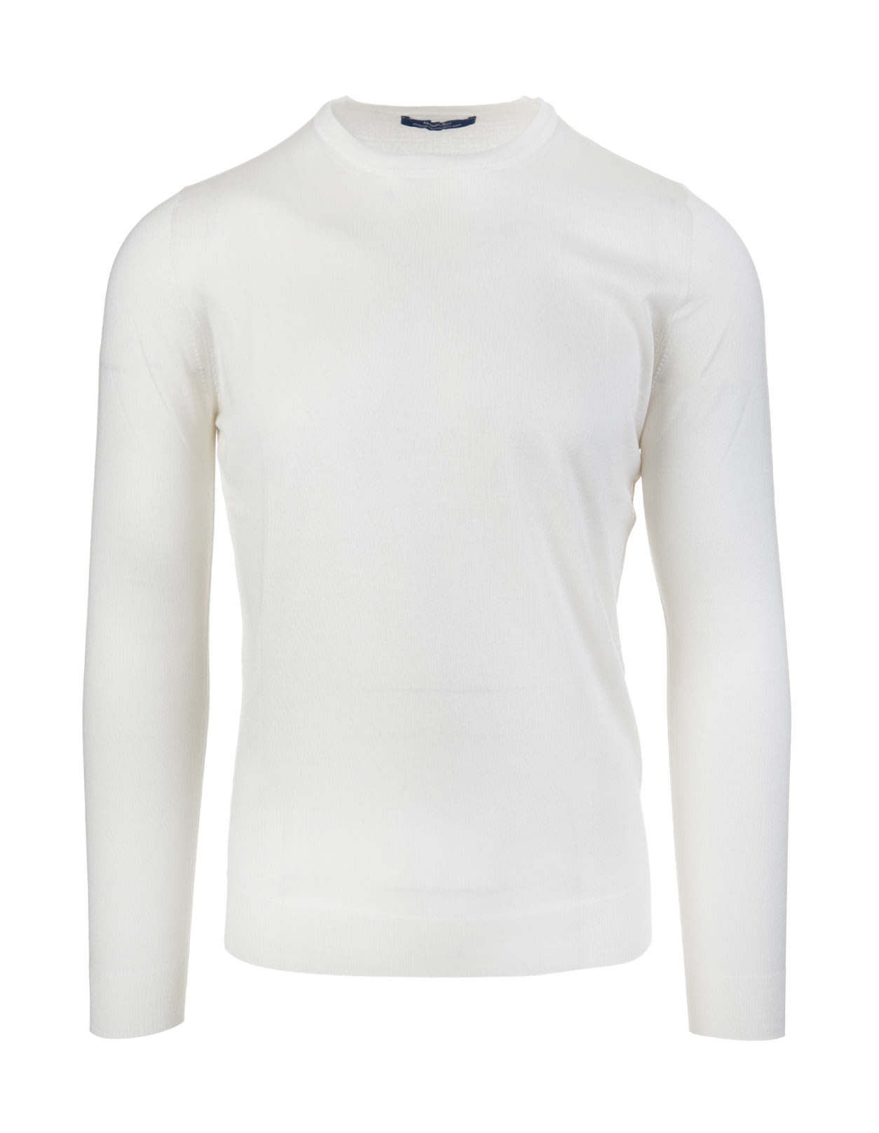 FEDELI FEDELI MAN ROUND NECK PULLOVER IN WHITE CASHMERE AND SILK
