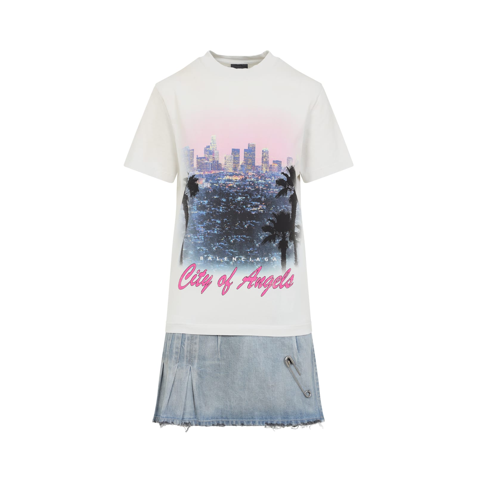 Balenciaga Layered Mini Dress With Denim Skirt Effect In Blue