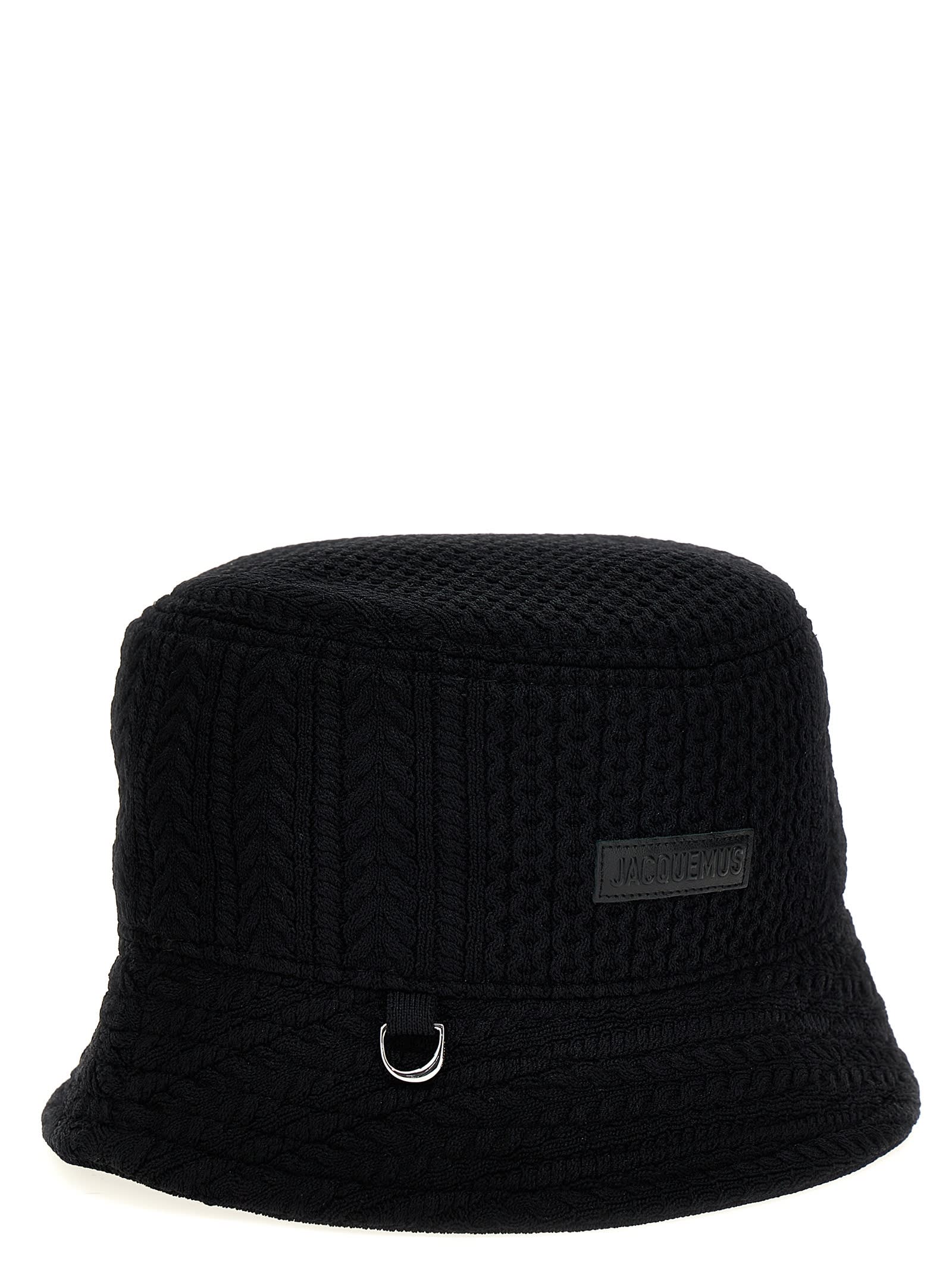 Jacquemus Le Bob Belo Cable Knit Bucket Hat In Black