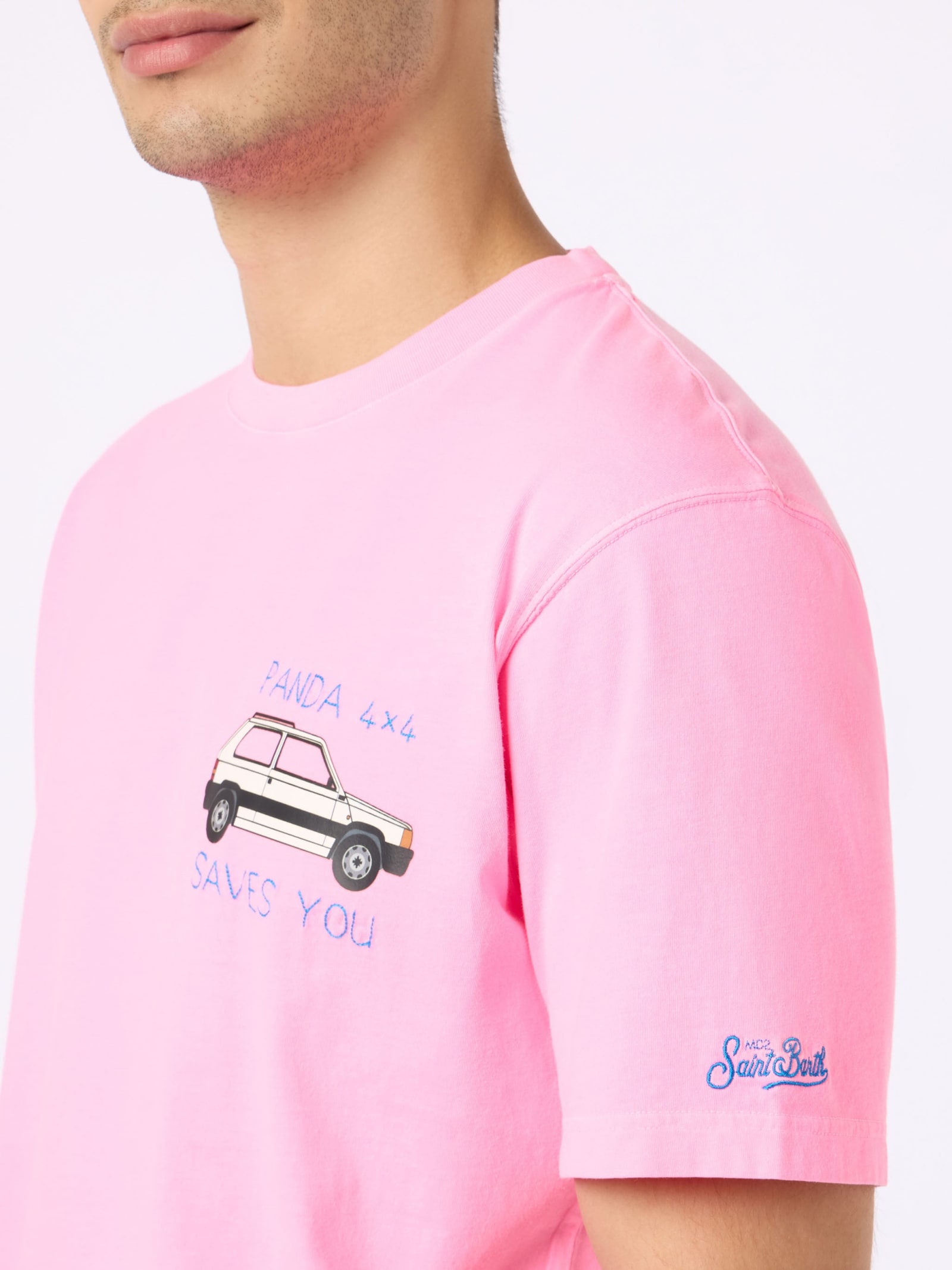 MC2 SAINT BARTH COTTON T-SHIRT WITH PANDA PRINT AND EMBROIDERY FIAT PANDA SPECIAL EDITION