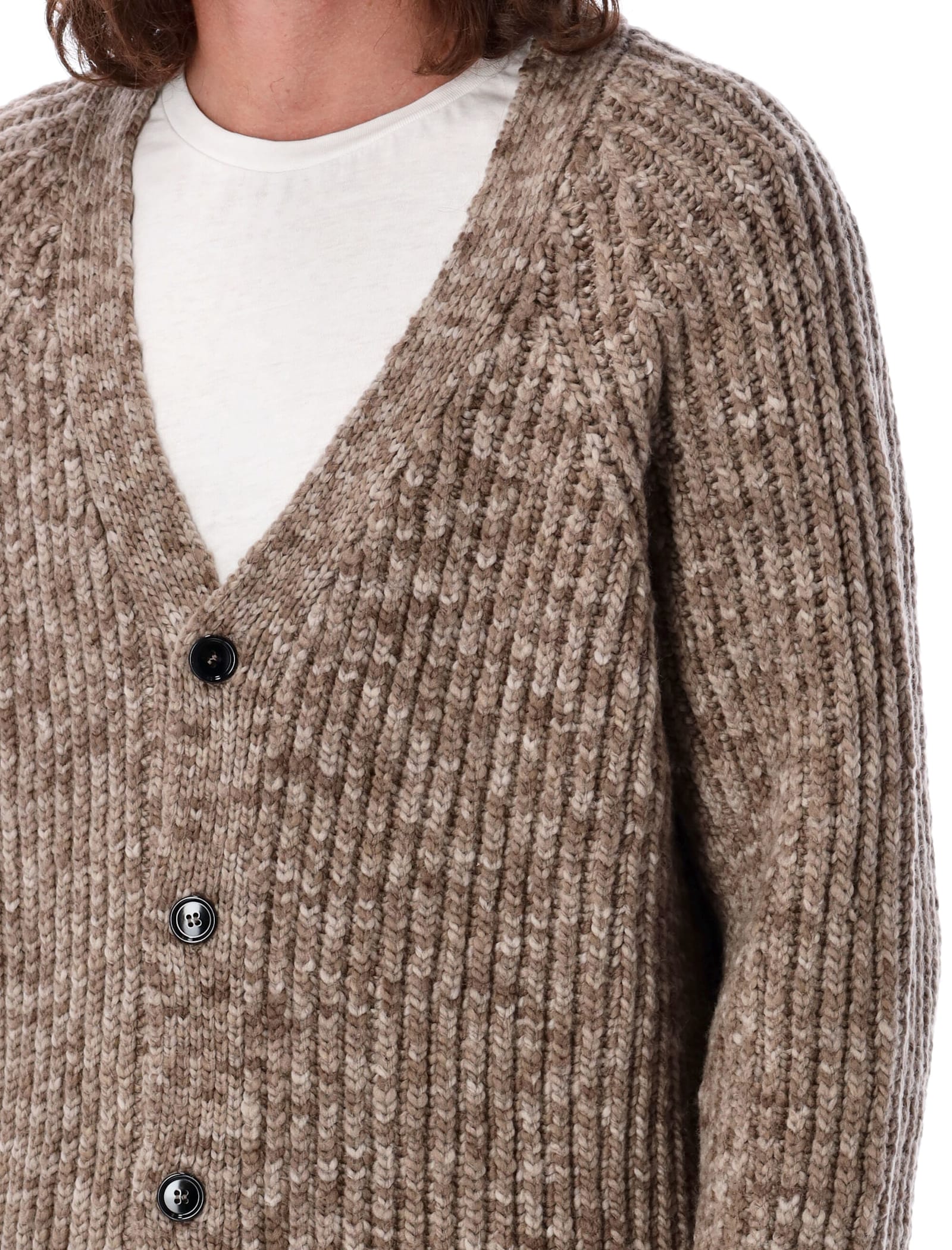 Shop Ami Alexandre Mattiussi Ribbed Cropped Cardigan In Dk Coffee Sand