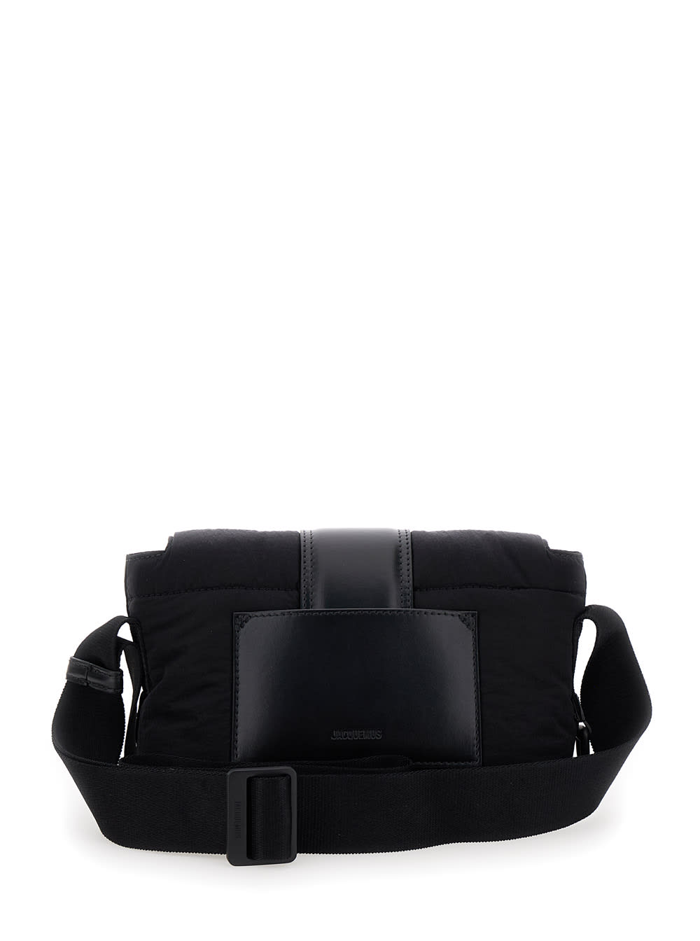 Shop Jacquemus Le Petit Messenger Bambino Black Crossbody Bag With Lettering In Cotton Man