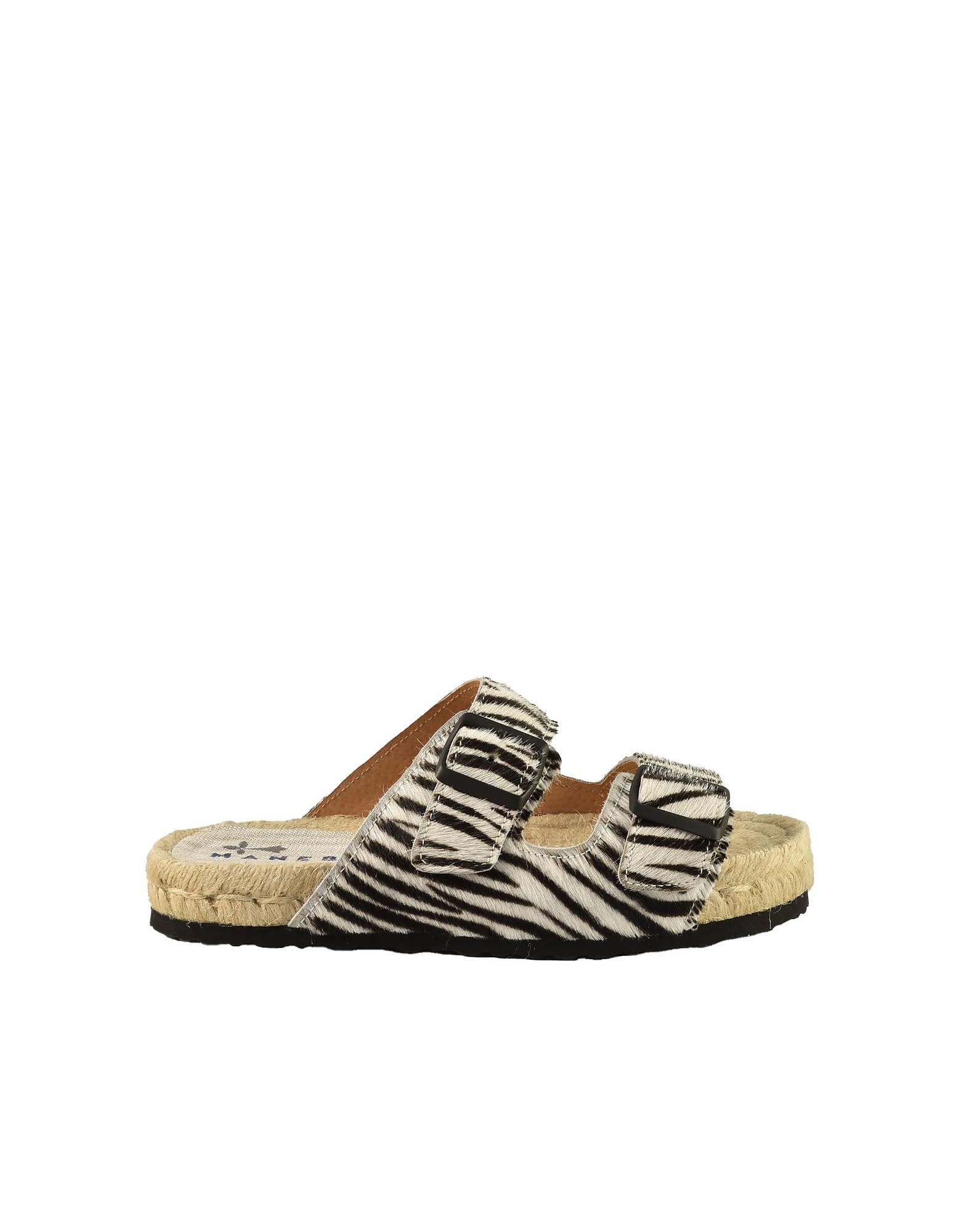 Manebi Womens White / Black Slide Sandals
