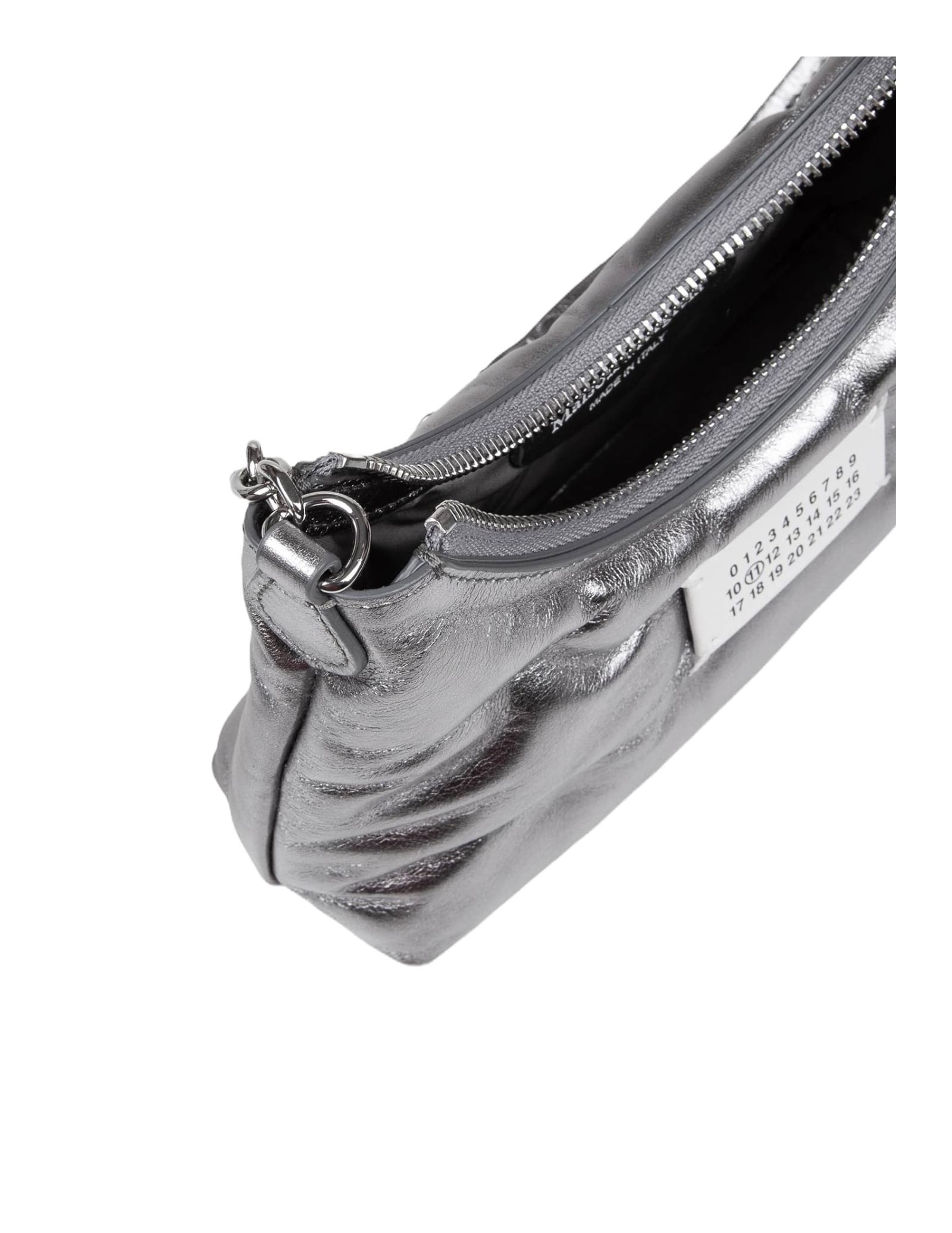 Shop Maison Margiela Micro Bag Glam Sam In Metallic Leather Color Gray In Grey