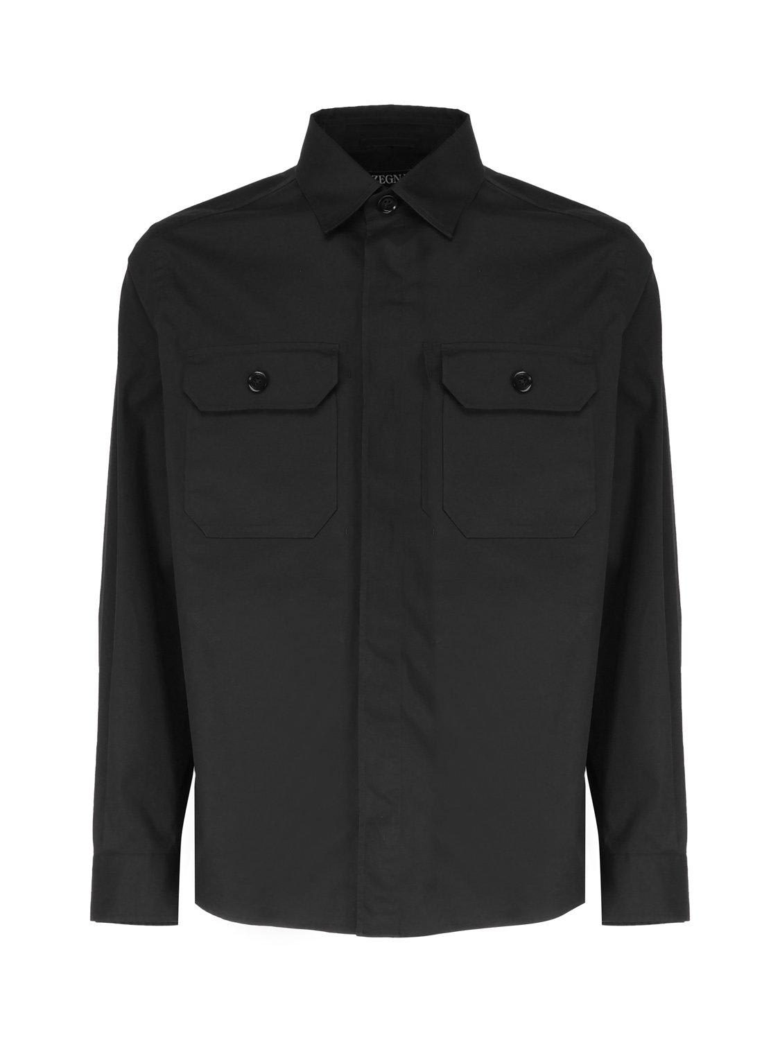 Shop Zegna Curved Hem Twill Shirt In Nero