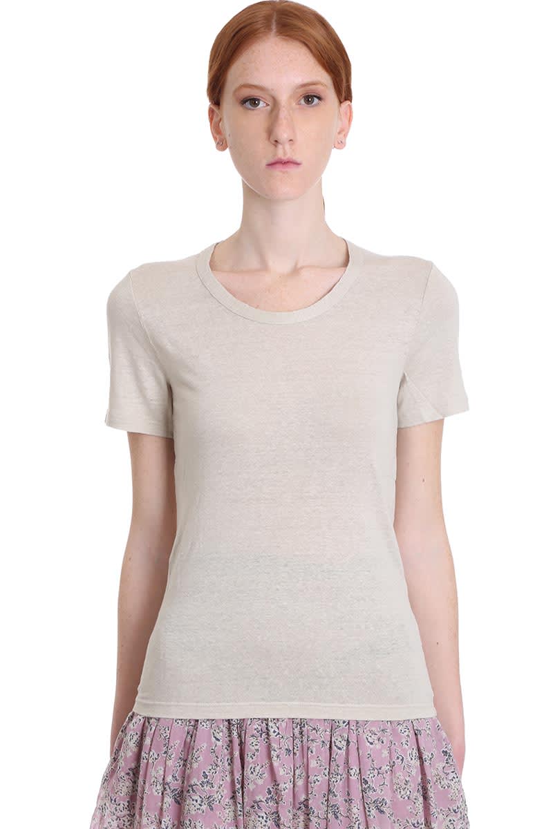 Isabel Marant Étoile Kiliann T-shirt In Beige Cotton And Linen