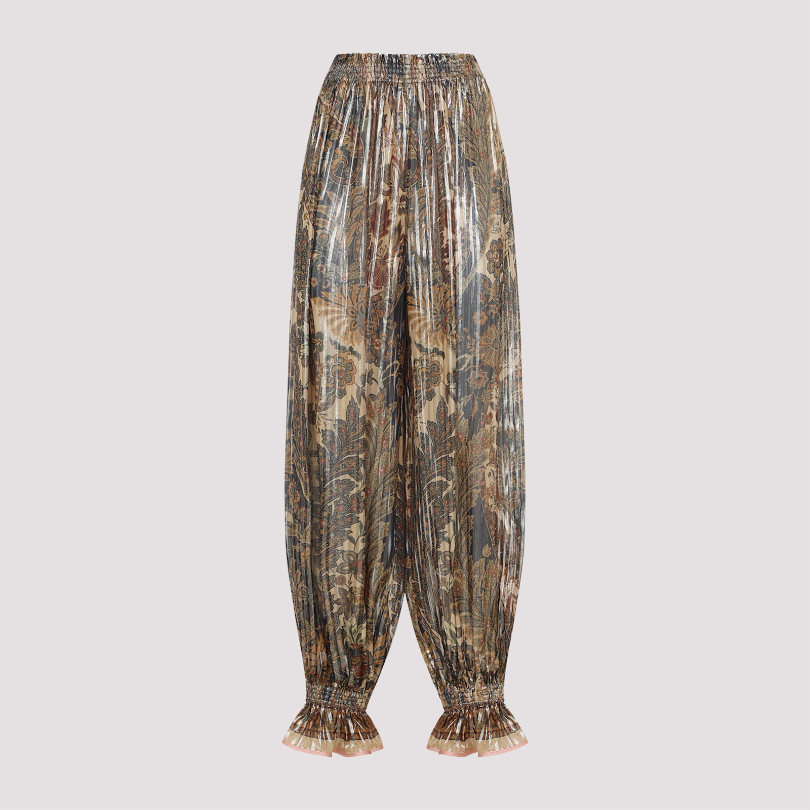 Valentino Beige Metallic Voyage Pleated Wide-leg Pants In Beige Multicolor Marrone