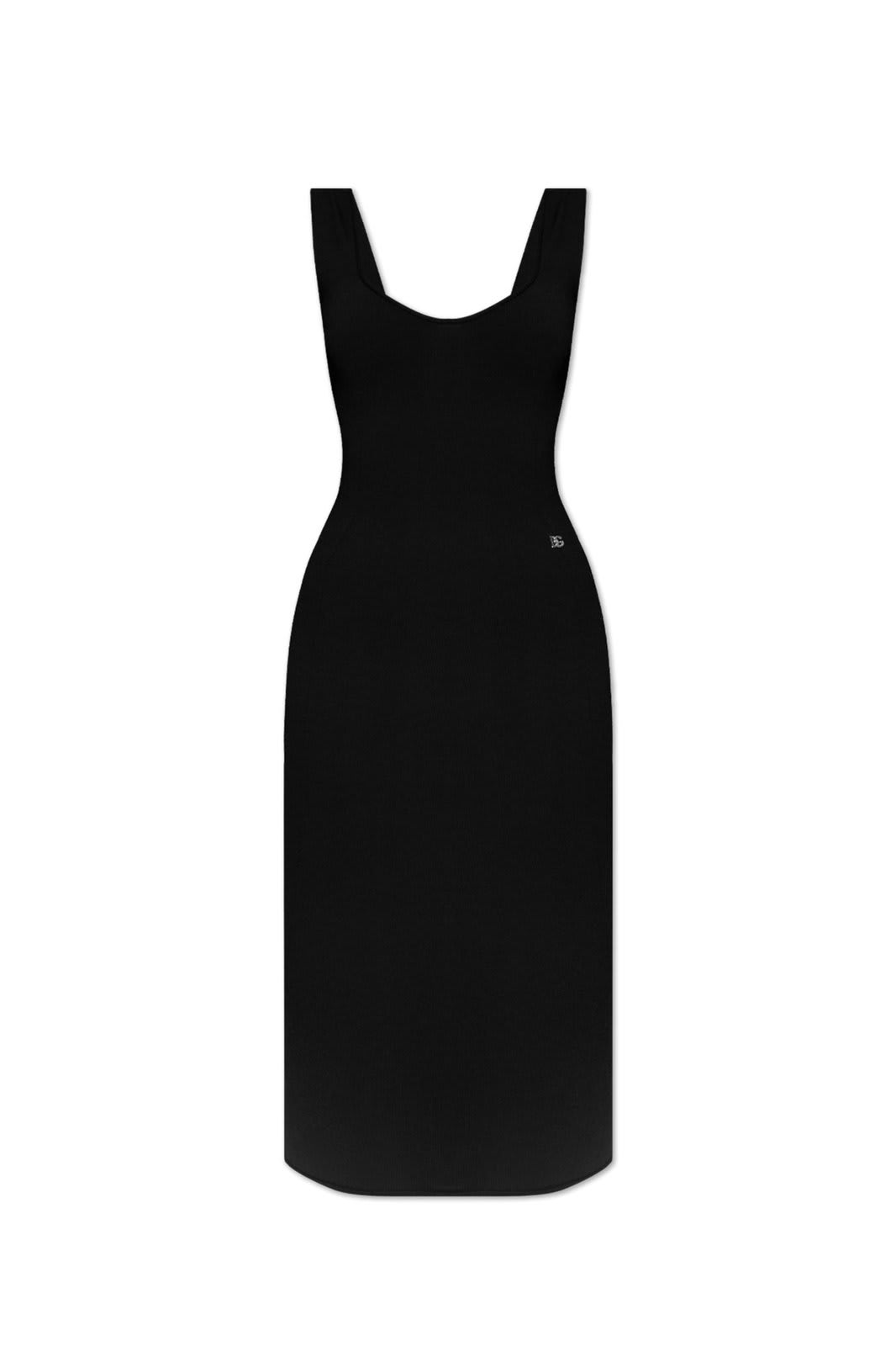 Shop Dolce & Gabbana Dg Logo Plaque Sleeveless Knitted Dress In Black