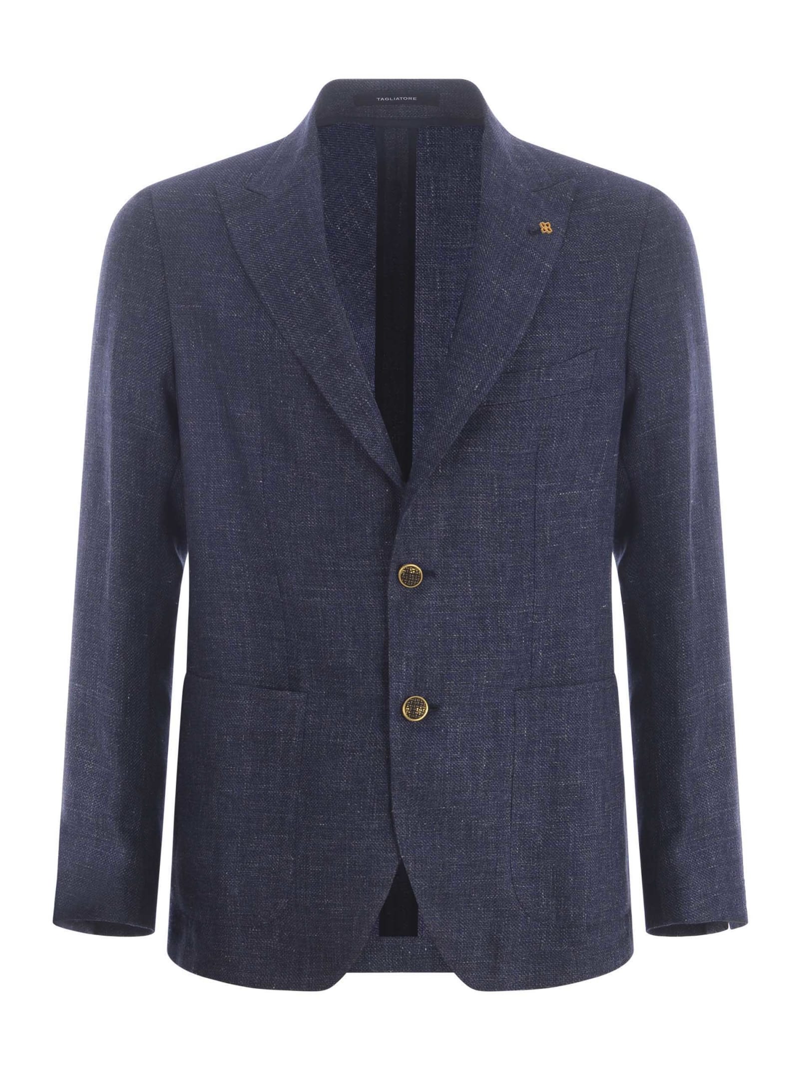 Shop Tagliatore Jacket  In Linen And Wool Blend In Blue