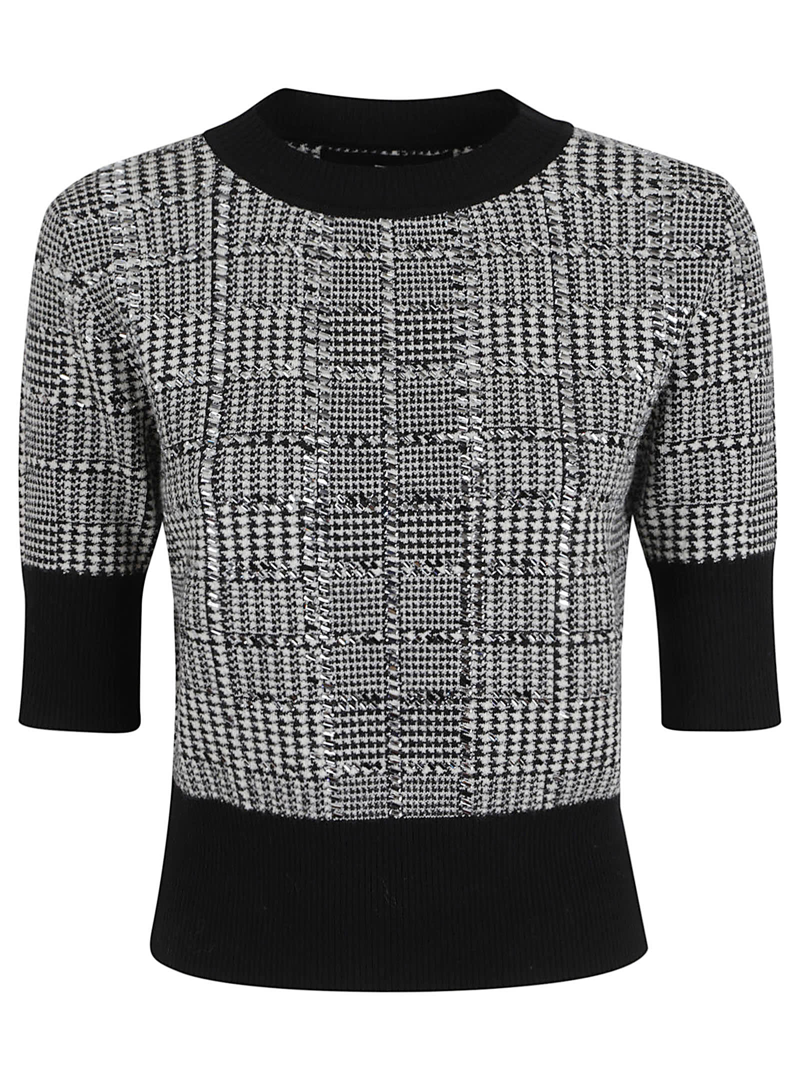 Ermanno Scervino Houndstooth Knit Sweater Short Sleeves In Multi