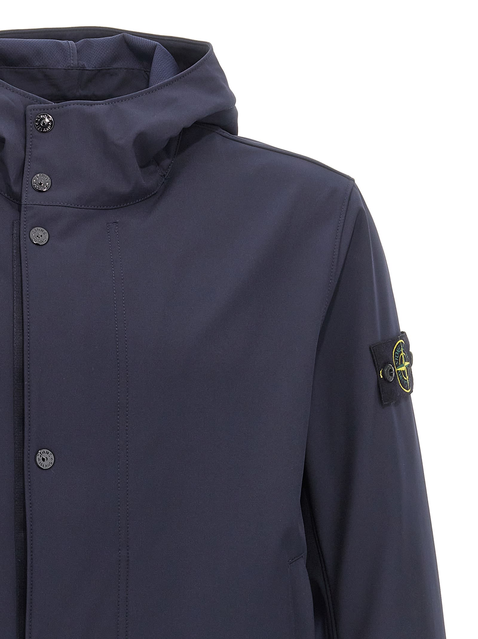 Stone Island Blue Light Soft Shell-r E. Dye Technology Jacket In Black