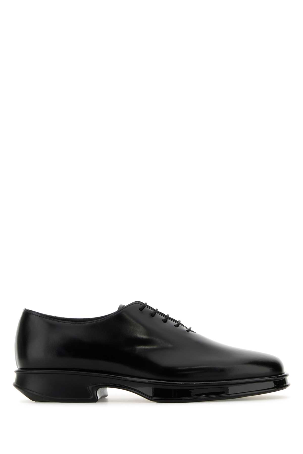 Shop Prada Black Leather Lace-up Shoes In Nero