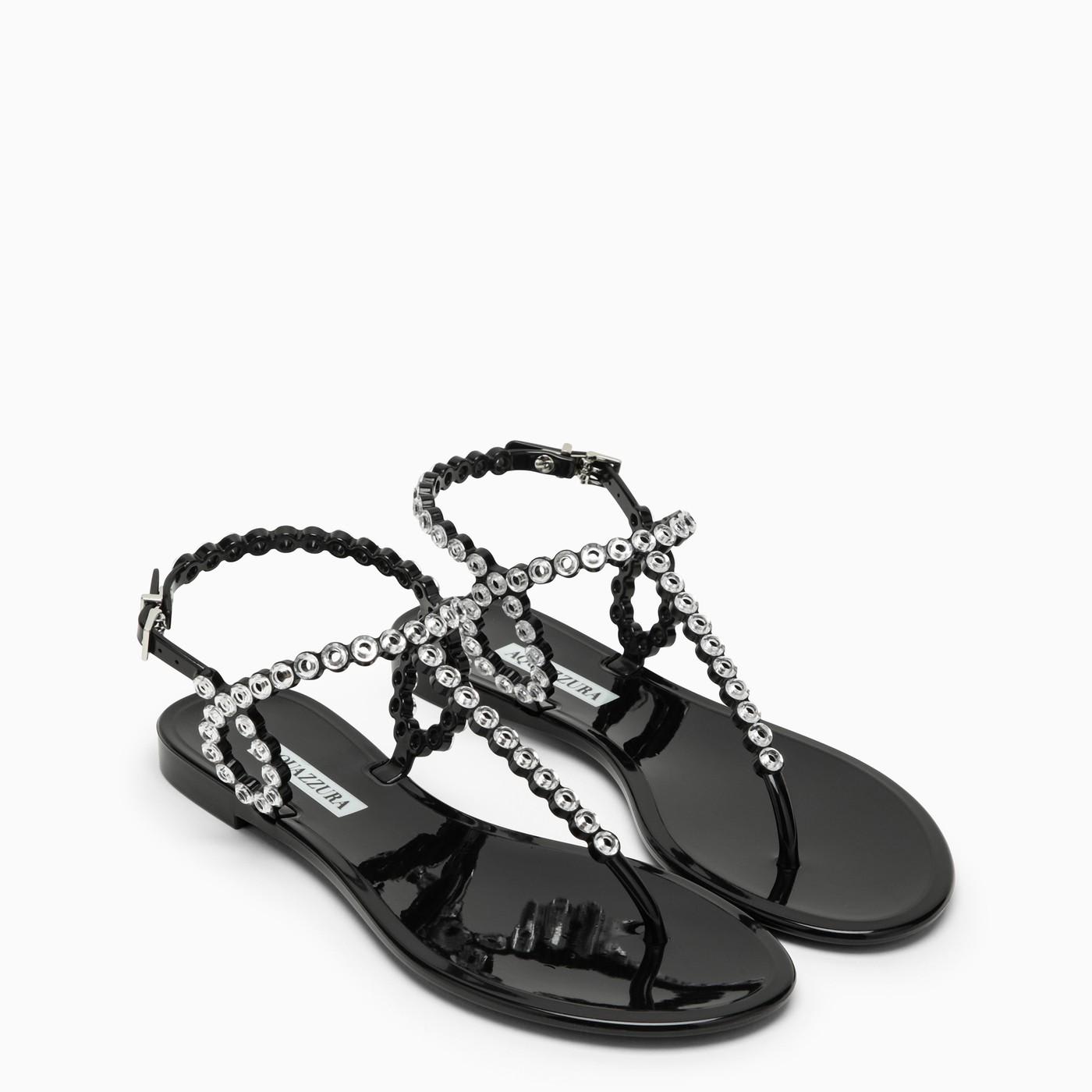 Shop Aquazzura Almost Bare Black Sandal With Crystals In Nero