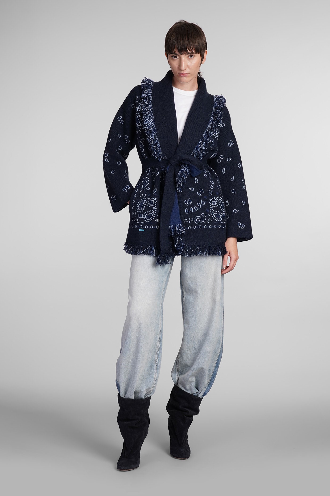 Shop Alanui Cardigan In Blue Cashmere