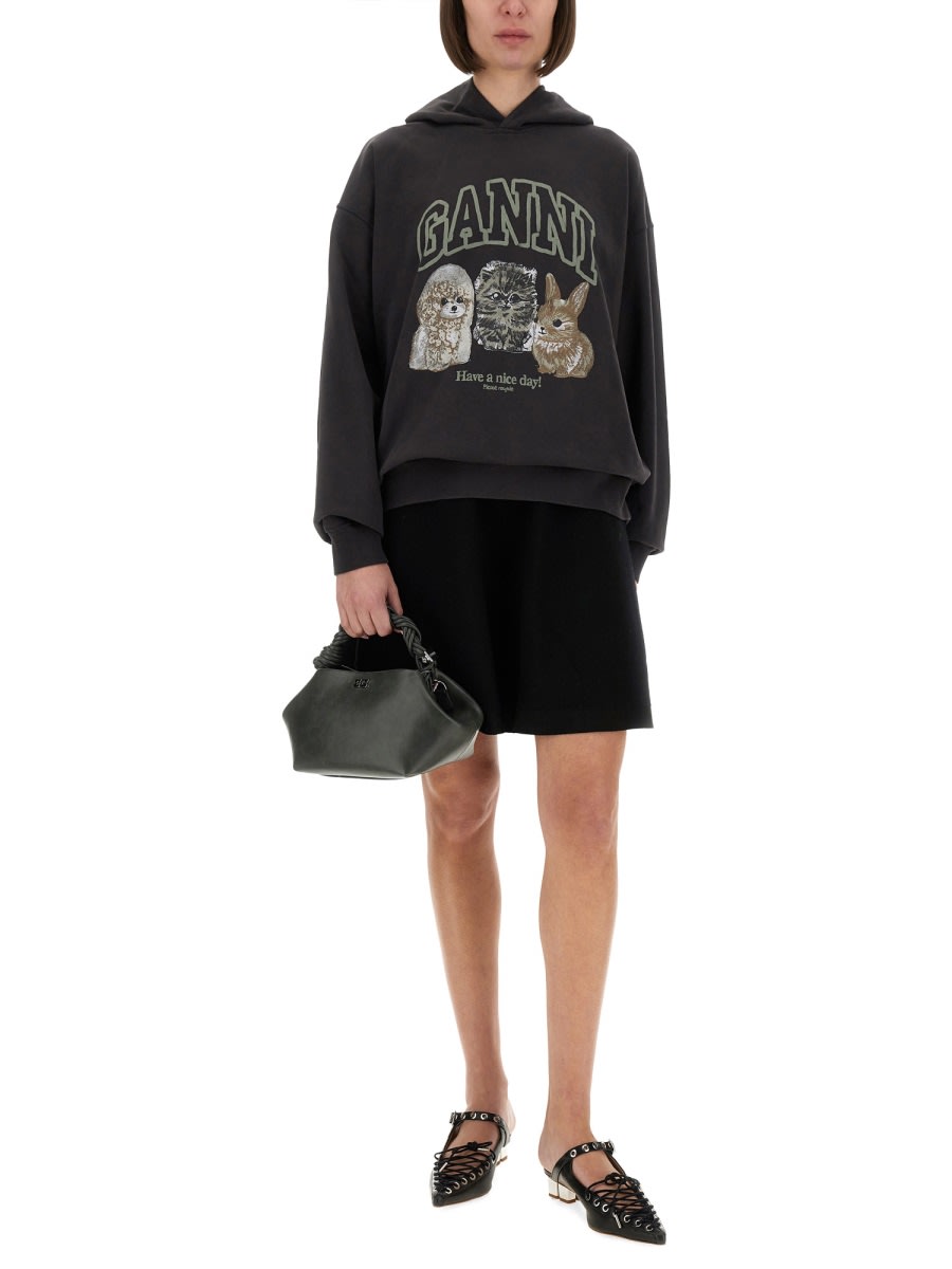 Ganni Hoodie With Logo Print In Black
