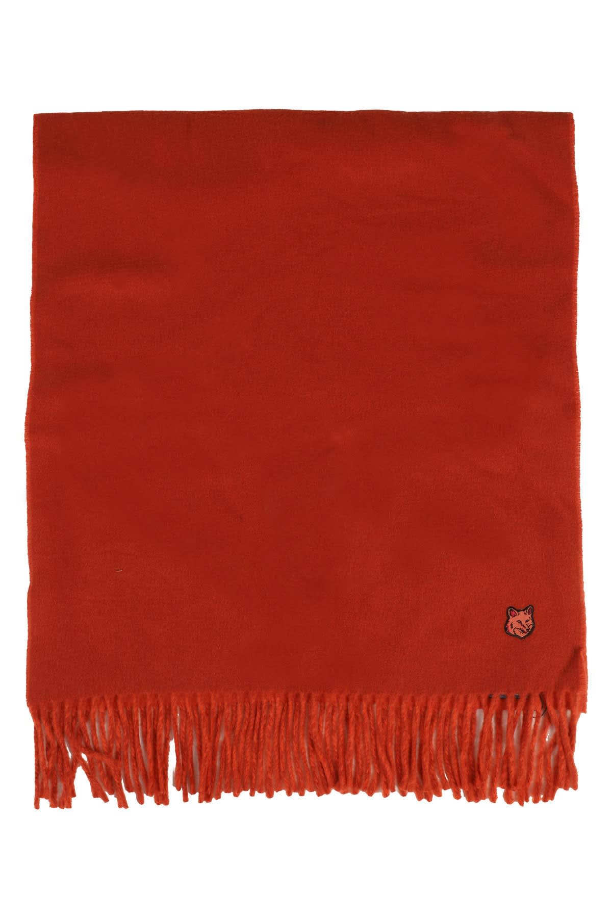 Maison Kitsuné Fox Head Patch Scarf In Burnt Red Rust | ModeSens