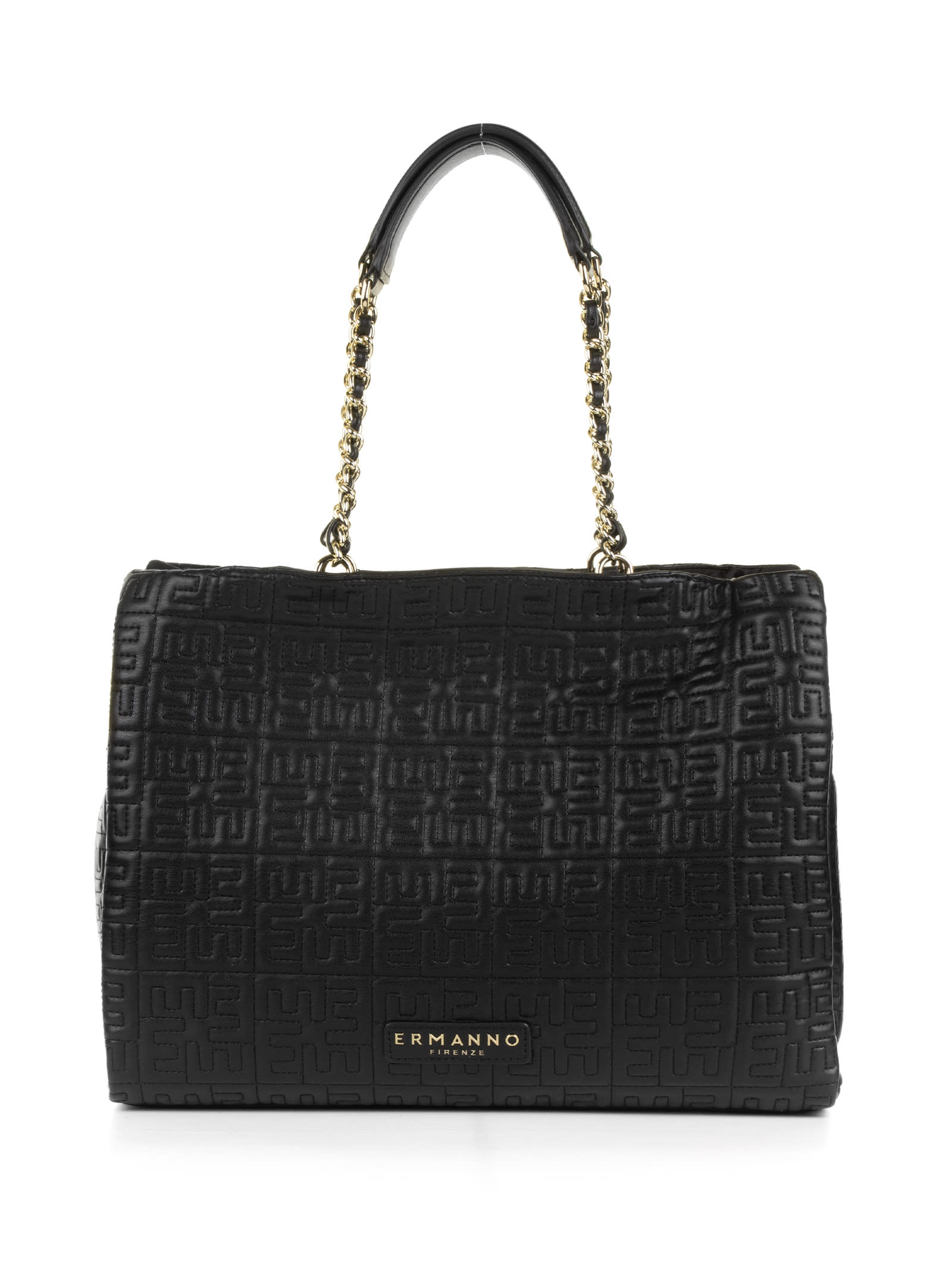 Shop Ermanno Scervino Rosemary Large Black Leather Tote Bag In Nero