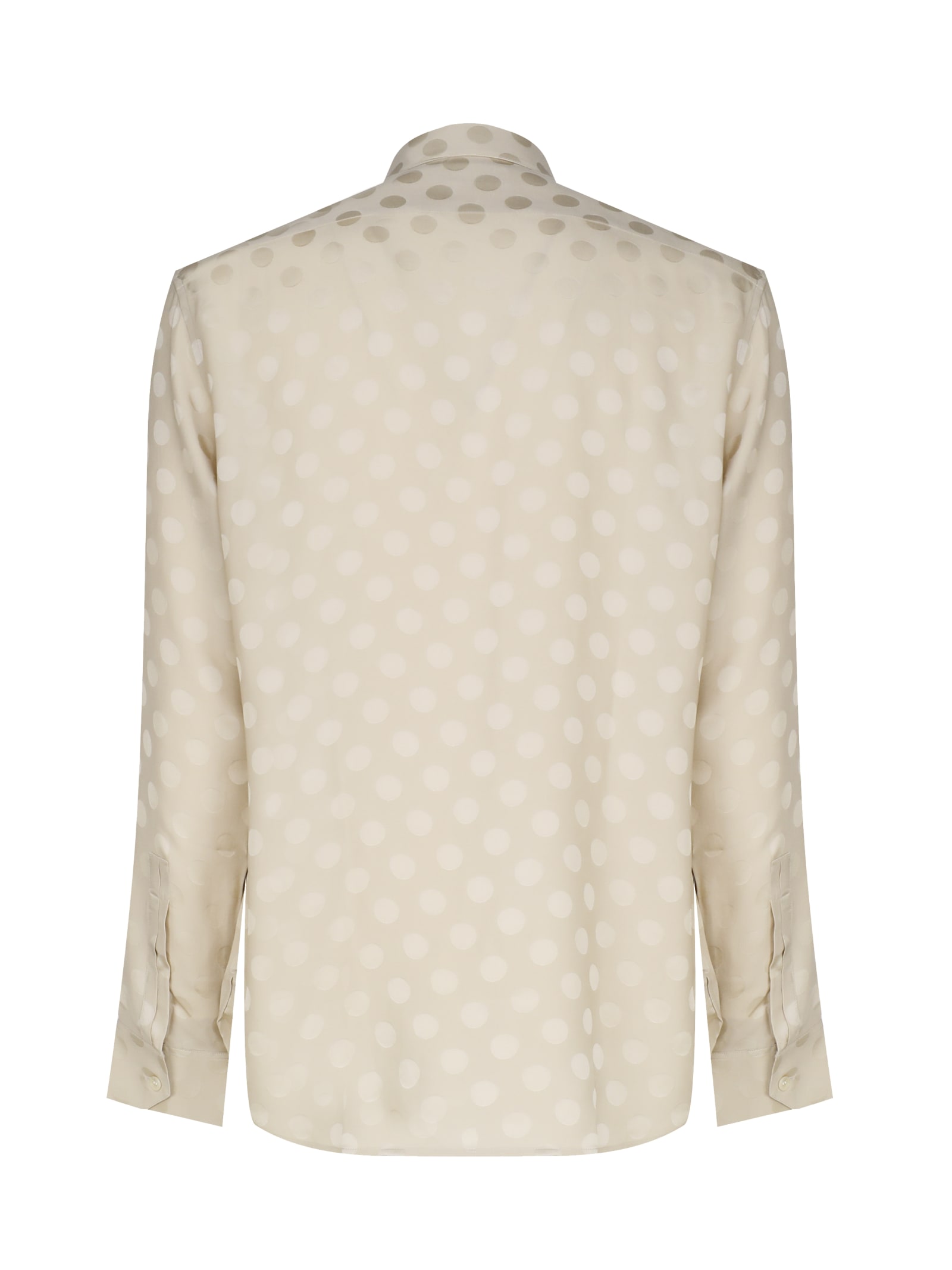 Shop Saint Laurent Classic Shirt With Yves Collar In Striped Matt And Shiny Silk In Creme