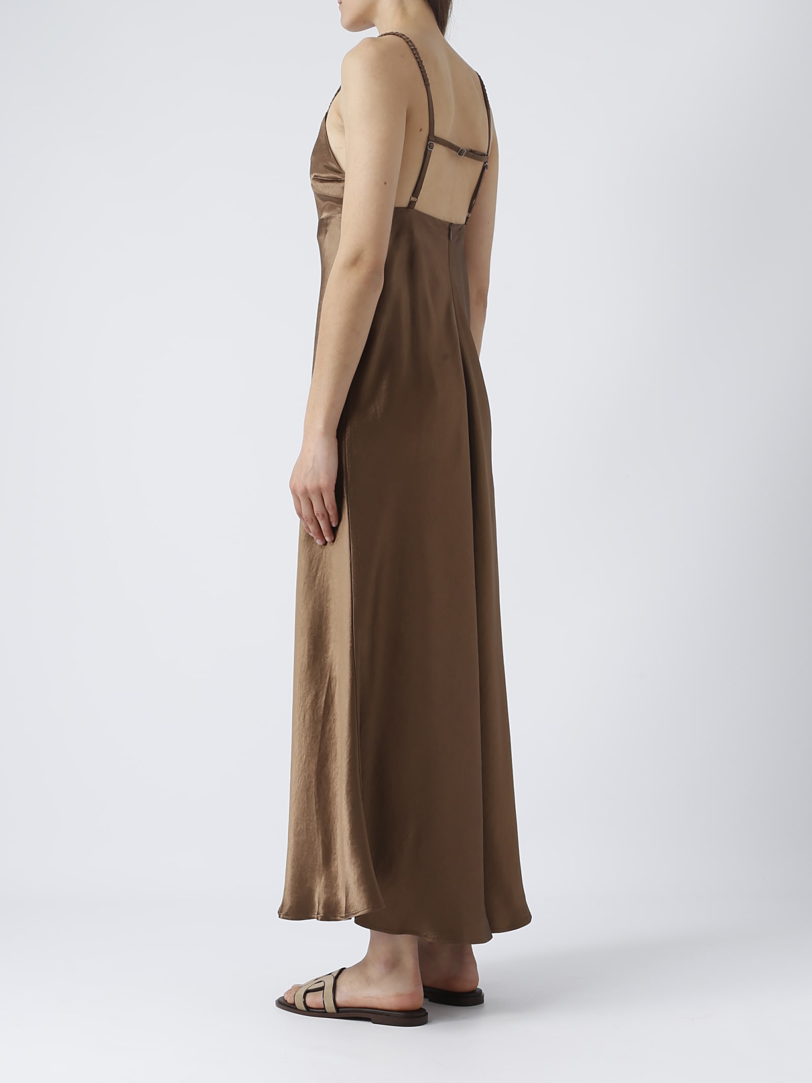 Max Mara Baden Satin Sleeveless Flared Midi Dress In Bruciato