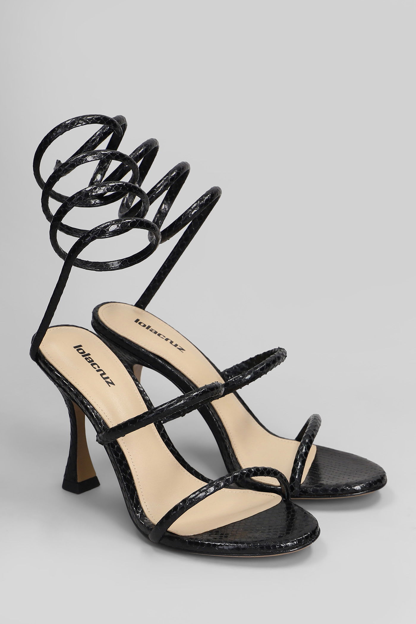 Lola Cruz Greta 95 Sandals In Black Leather In Multi