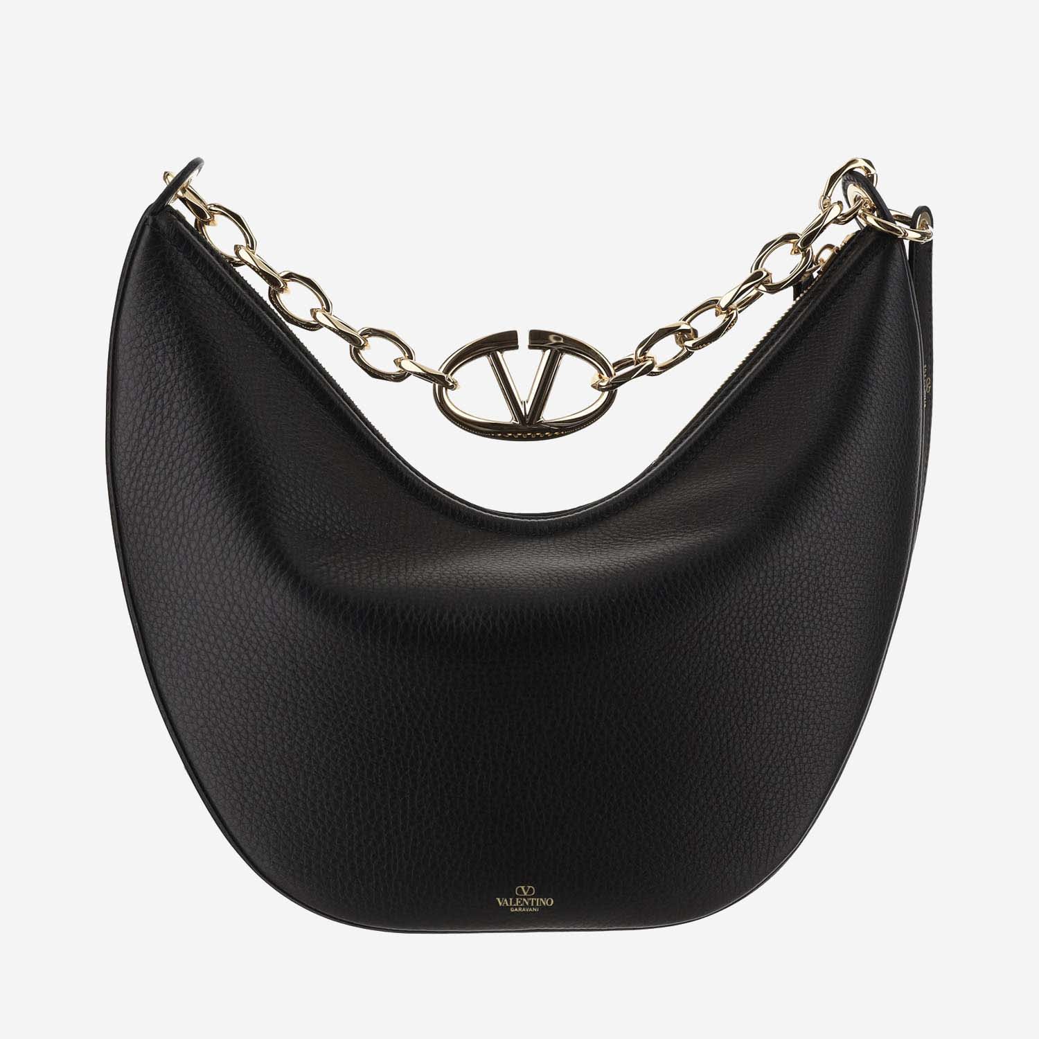 Shop Valentino Black Leather Medium Hobo Vlogo Moon Shoulder Bag