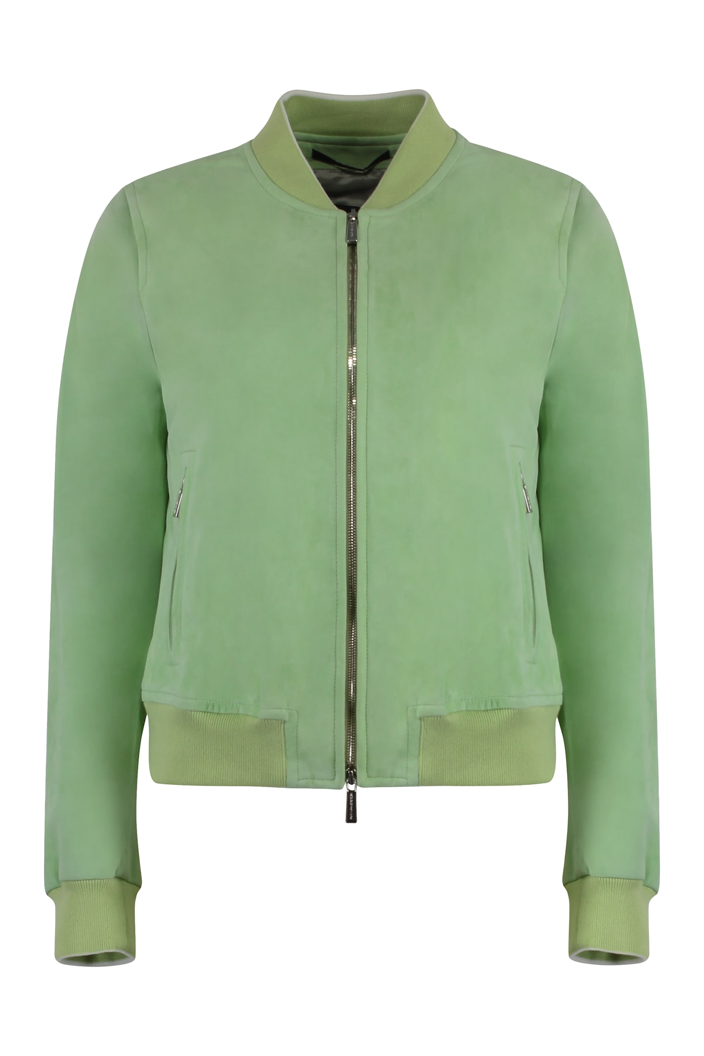Moorer Double-zip Suede Bomber Jacket In Green