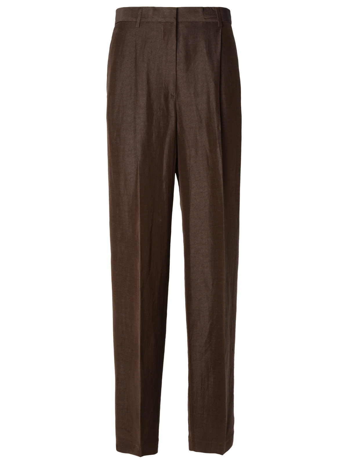 Shop Msgm Brown Linen Blend Trousers In Dark Brown
