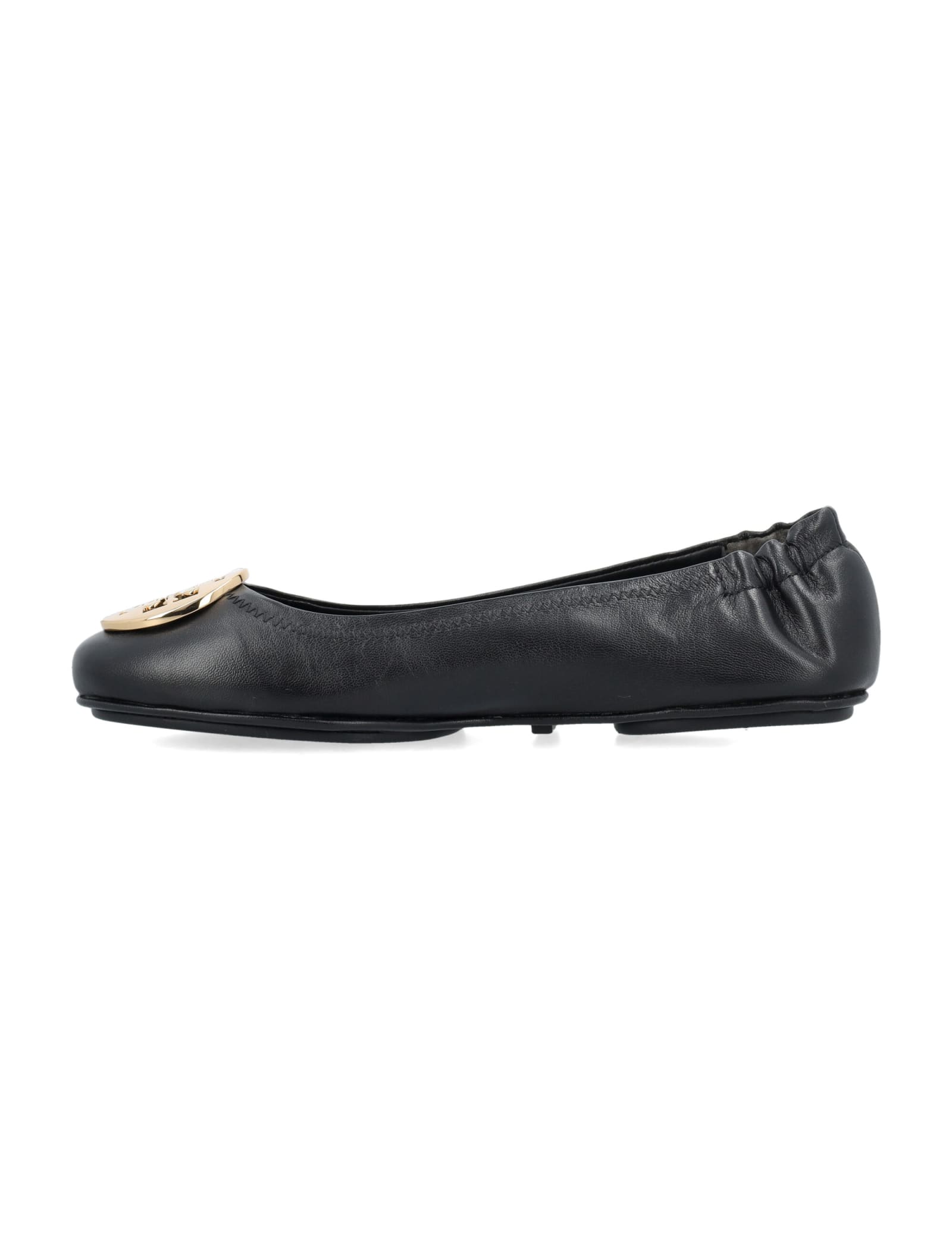 Shop Tory Burch Minni Travel Ballet Flats With Logo In Perfect Black / Gold