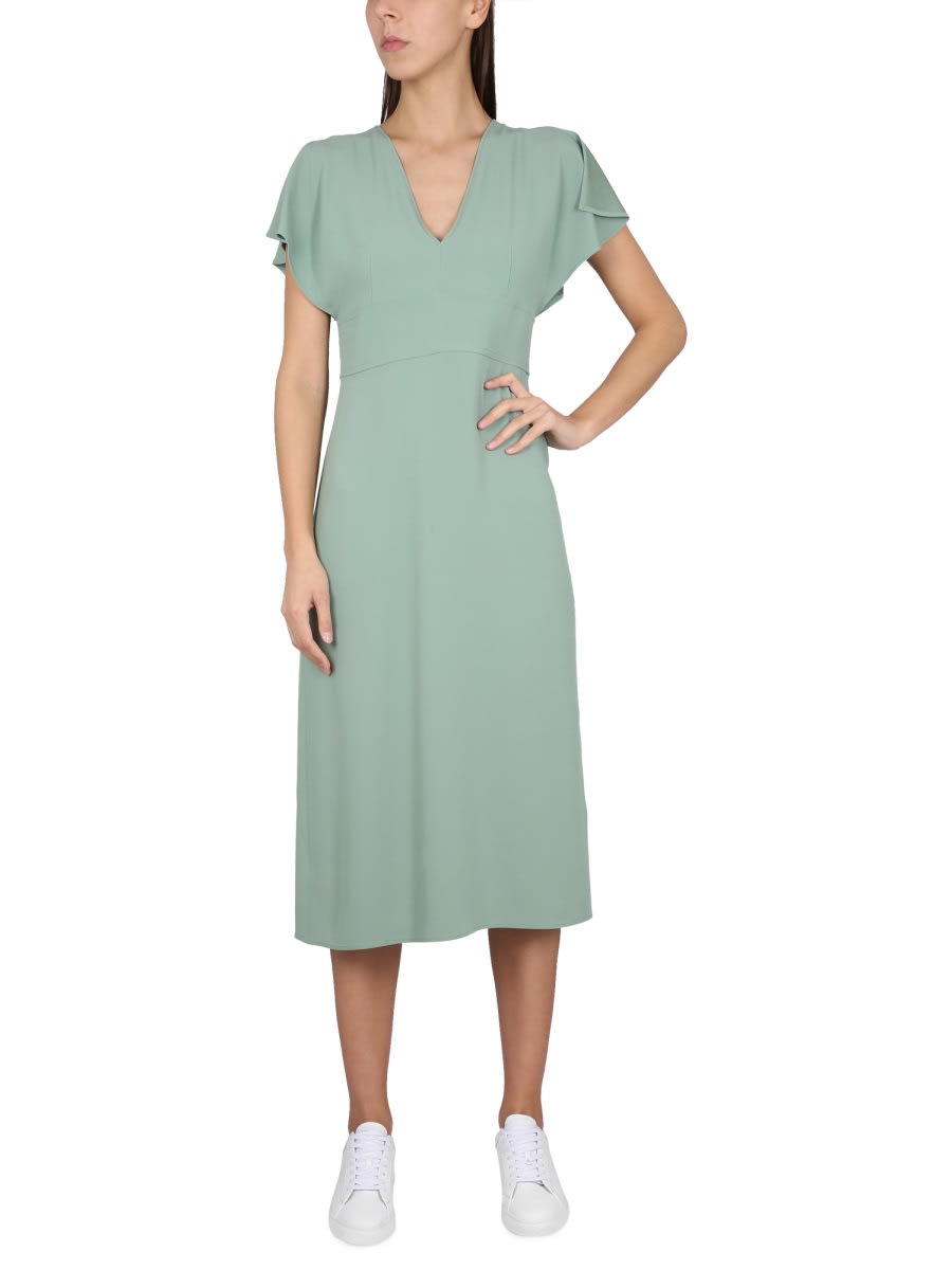 Shop Hugo Boss V-neck Dress In Green