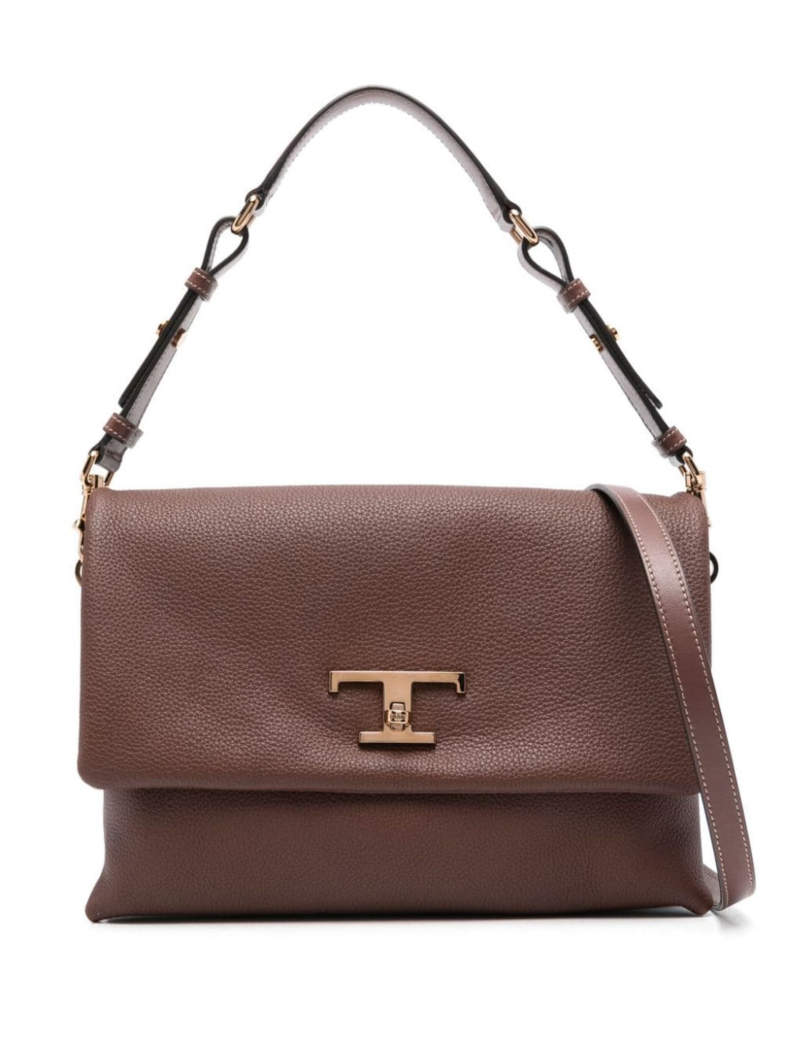 Shop Tod's Walnut Brown Mini T Timeless Tote Bag