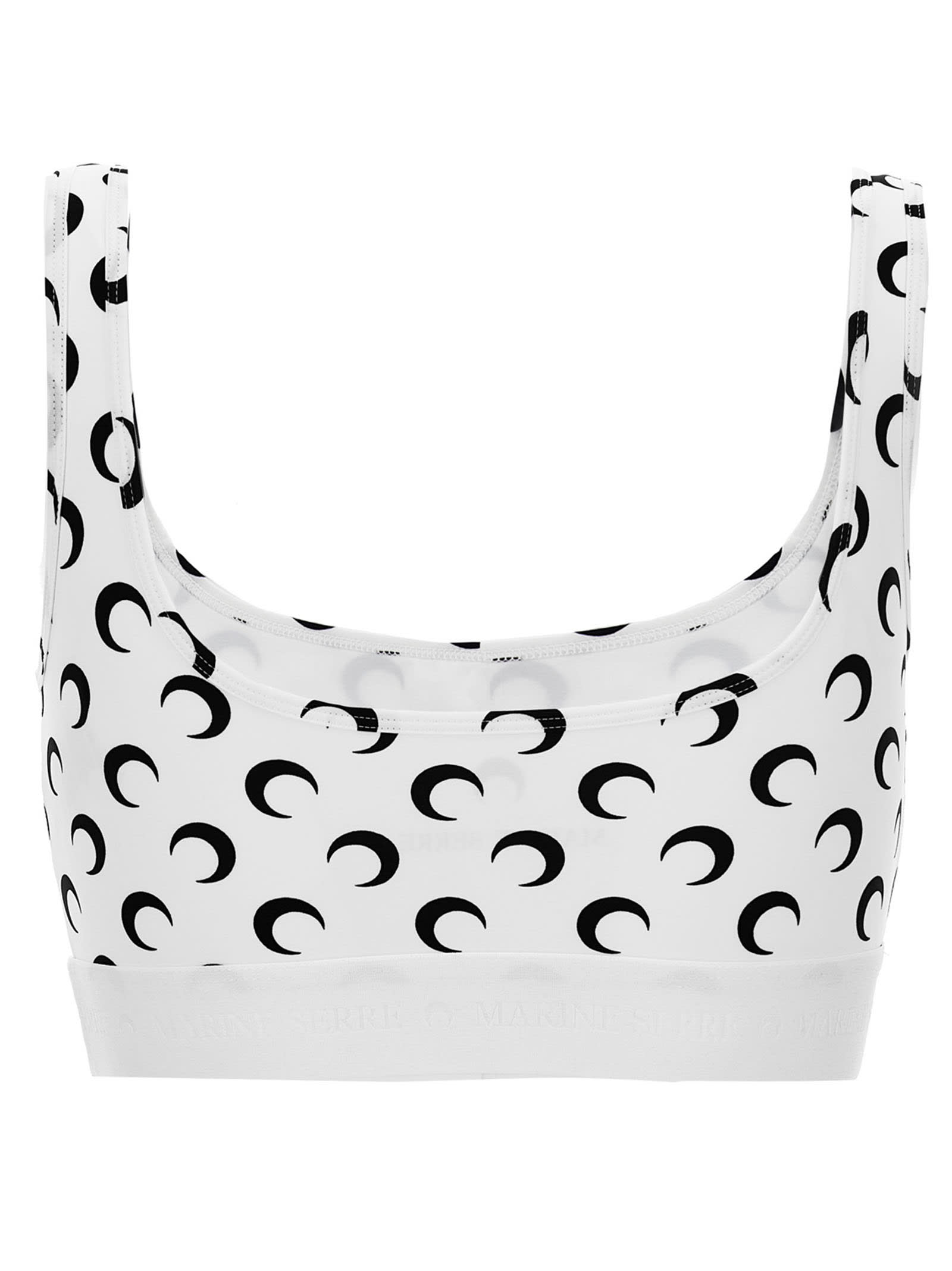 Shop Marine Serre Moon Printed Jersey Cropped Top In White/black