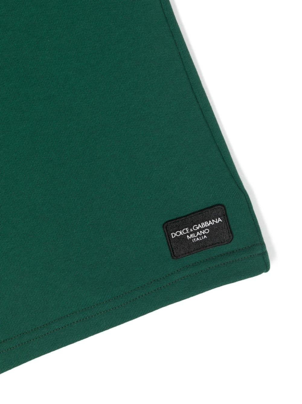 Shop Dolce & Gabbana Green Jersey Bermuda Shorts With Logo Plaque